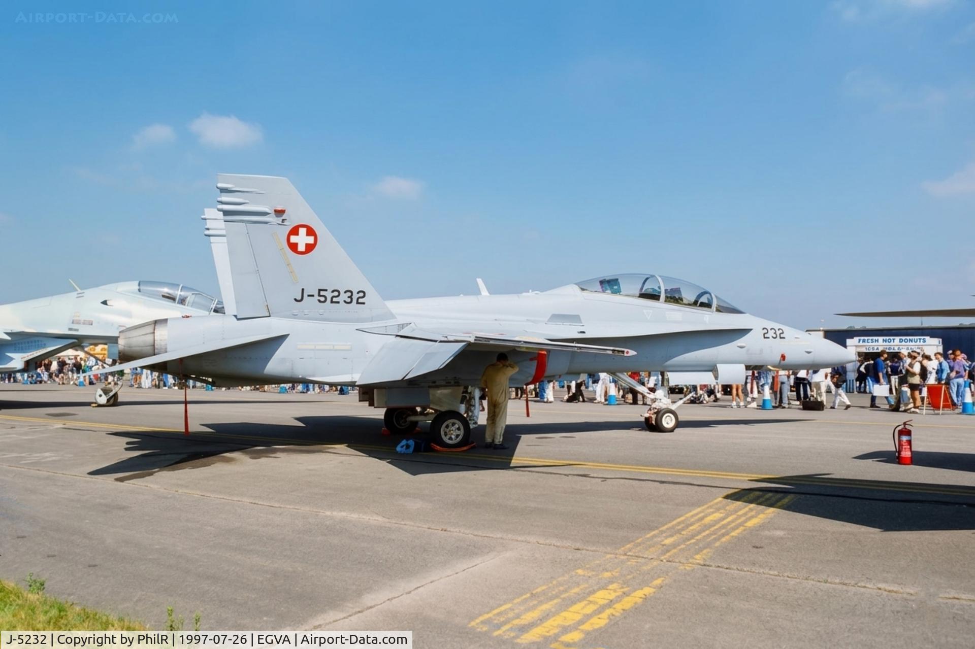 J-5232, 1996 McDonnell Douglas F/A-18D Hornet, c/n 1308 l/n SFD002, J-5232 1996 Boeing FA-18D Hornet SwissAF RIAT