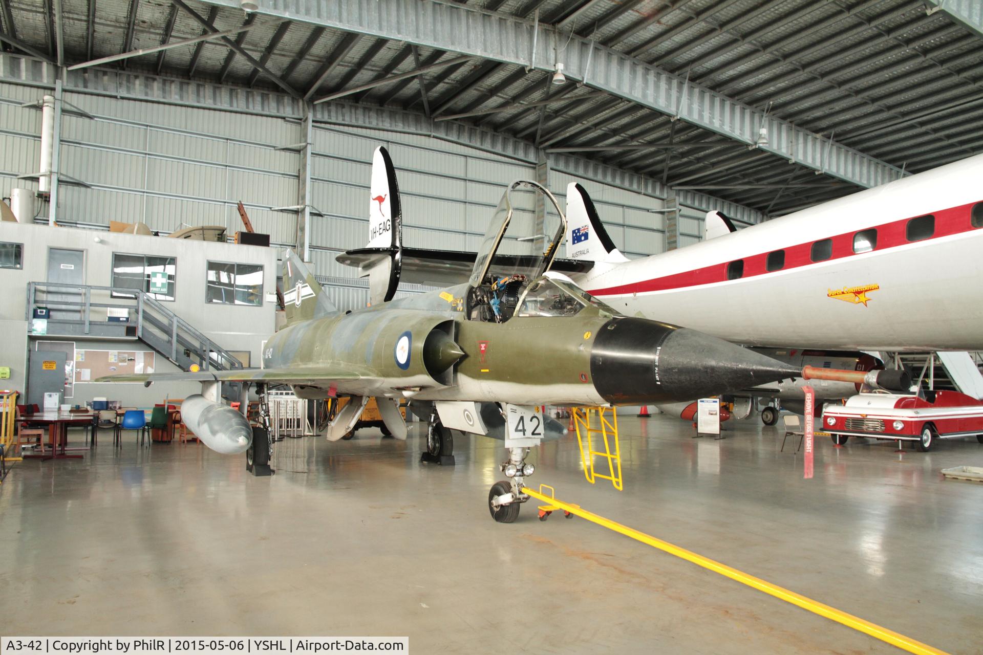 A3-42, 1966 Dassault Mirage IIIO(F), c/n 42, A3-42 1966 Dassault Mirage lllC RAAF HARS Illawarra 
