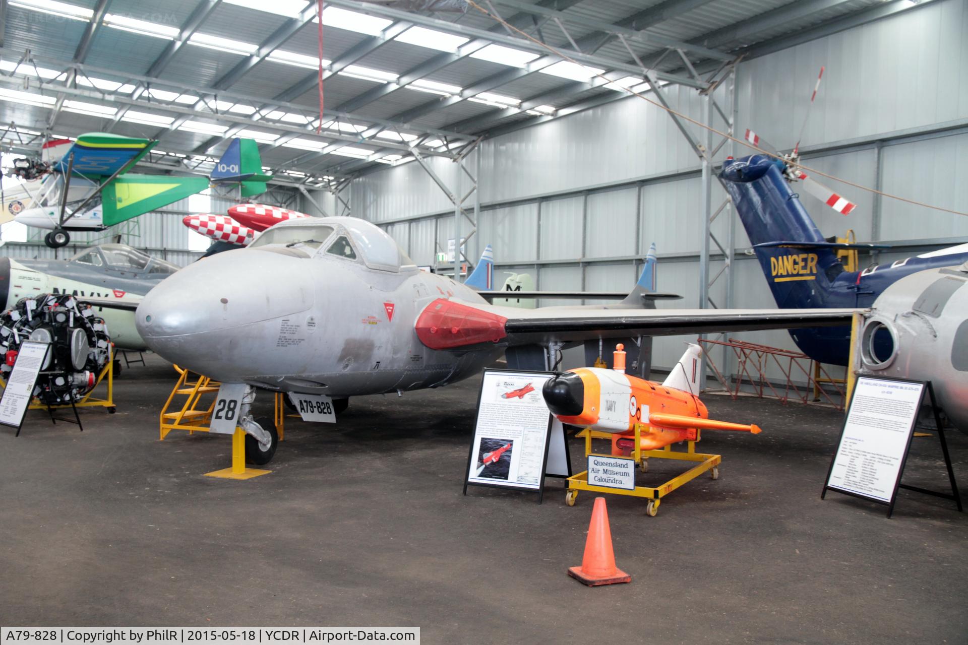 A79-828, De Havilland Australia DH-115 Vampire T.35A, c/n DHA4113, A79-828 1955 DH100 Vampire T35A RAAF QAM Caloundra 
