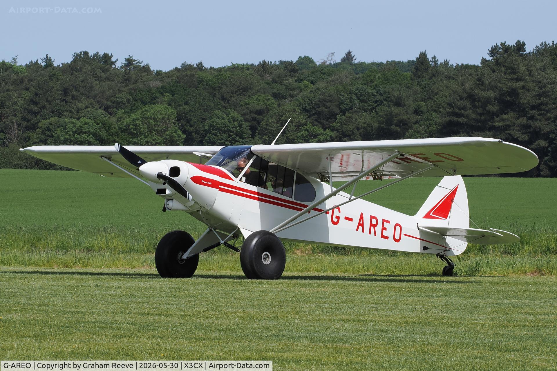 G-AREO, 1960 Piper PA-18-150 Super Cub, c/n 18-7407, Just landed at Northrepps.