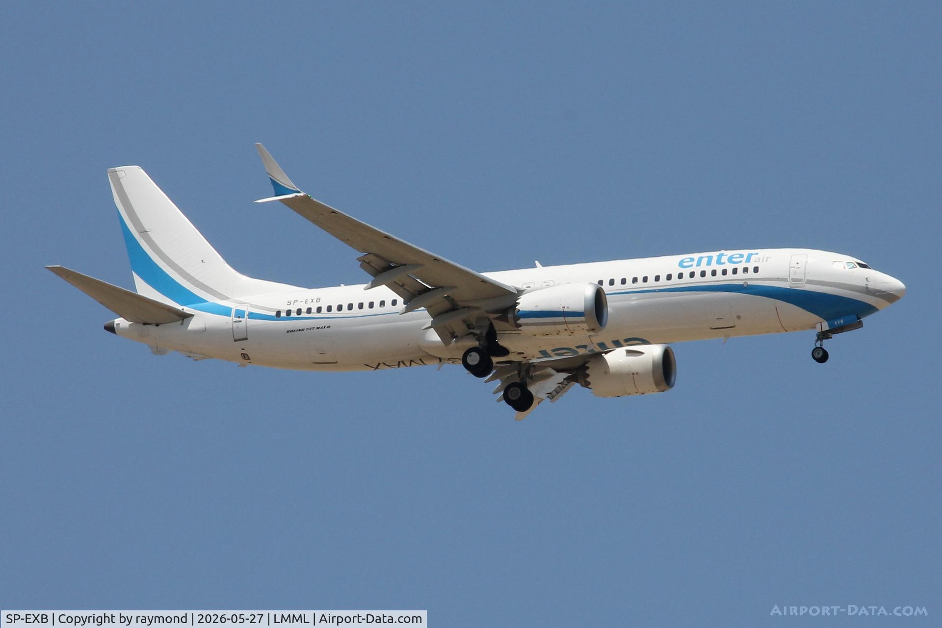 SP-EXB, 2018 Boeing 737-8 MAX, c/n 64296 l/n 7310, Enter Air Boeing 737-8 MAX reg SP-EXB landing in Malta RW13.