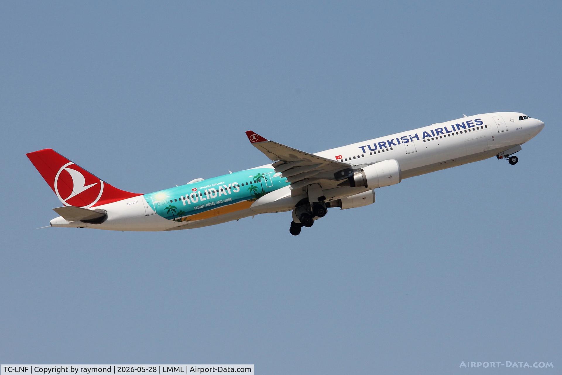 TC-LNF, 2016 Airbus A330-303, c/n 1713, Airbus A330-303 reg TC-LNF in special colours for Turkish airlines airborne from RW31 Malta on a scheduled flight to Istanbul.