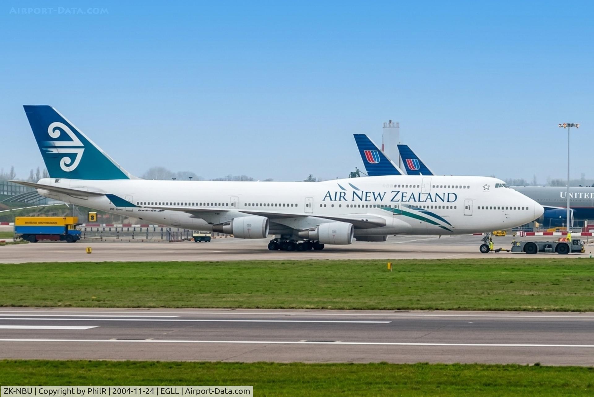 ZK-NBU, 1992 Boeing 747-419, c/n 25605 l/n 0933, ZK-NBU 1992 B747-419 Air New Zealand LHR 
