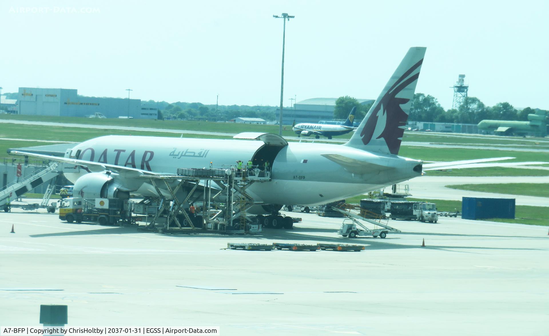 A7-BFP, 2019 Boeing 777-FDZ, c/n 62773, Being re-fuelled at Stansted Airport