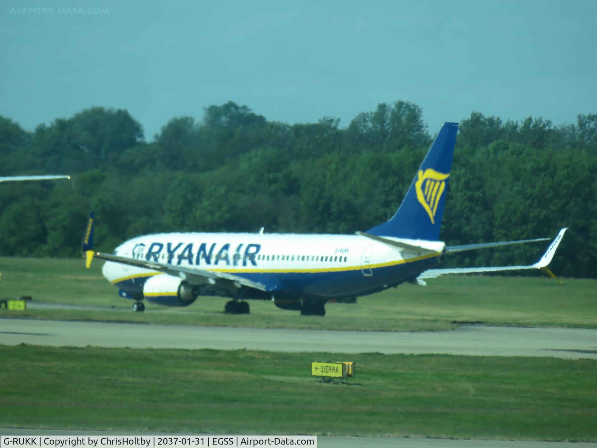 G-RUKK, 2009 Boeing 737-8AS(WL), c/n 37526, Taxiing for take off at Stansted