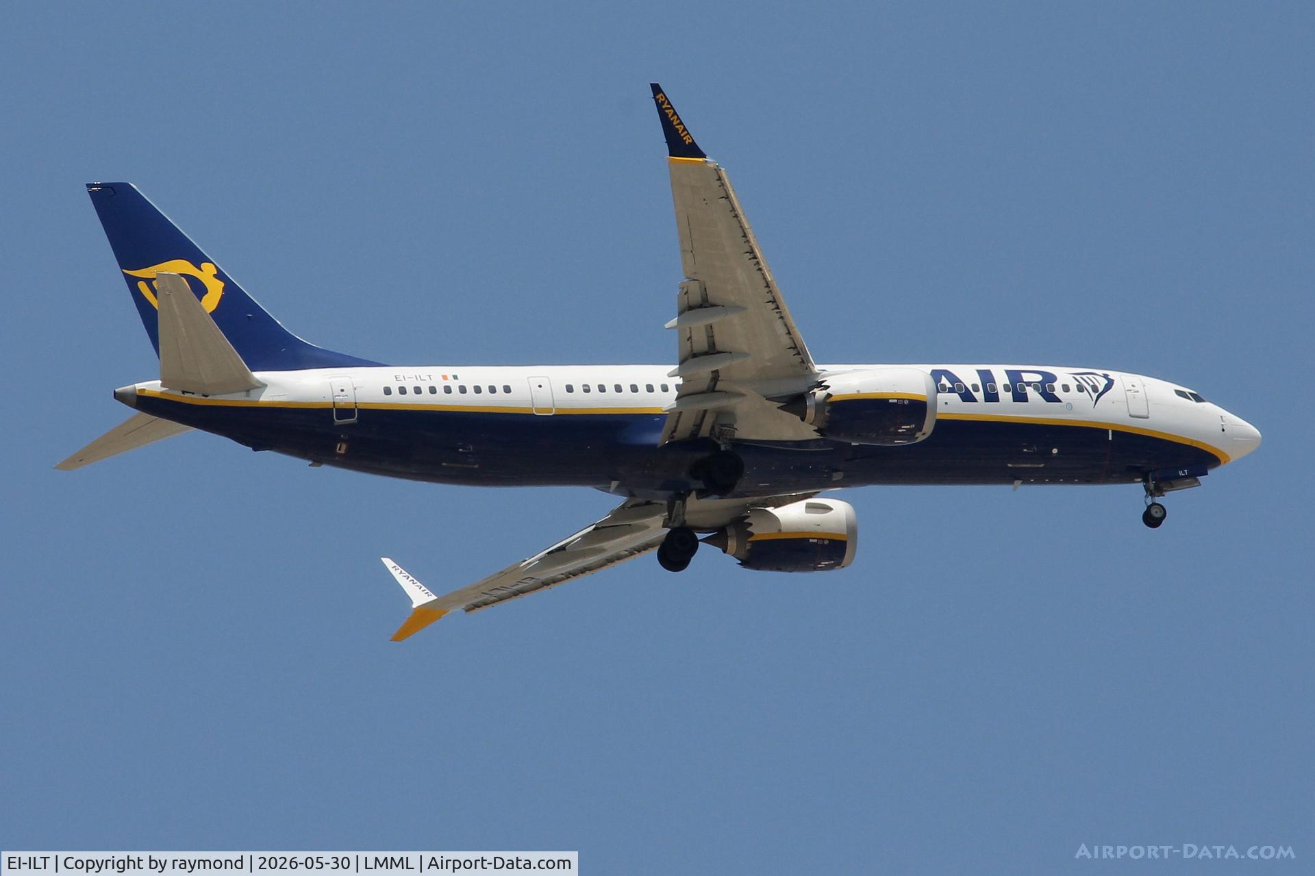 EI-ILT, Boeing 8200 MAX, c/n 67131, Boeing 737-8200 MAX reg EI-ILT of Ryanair on long approach for RW13 landing in Malta.