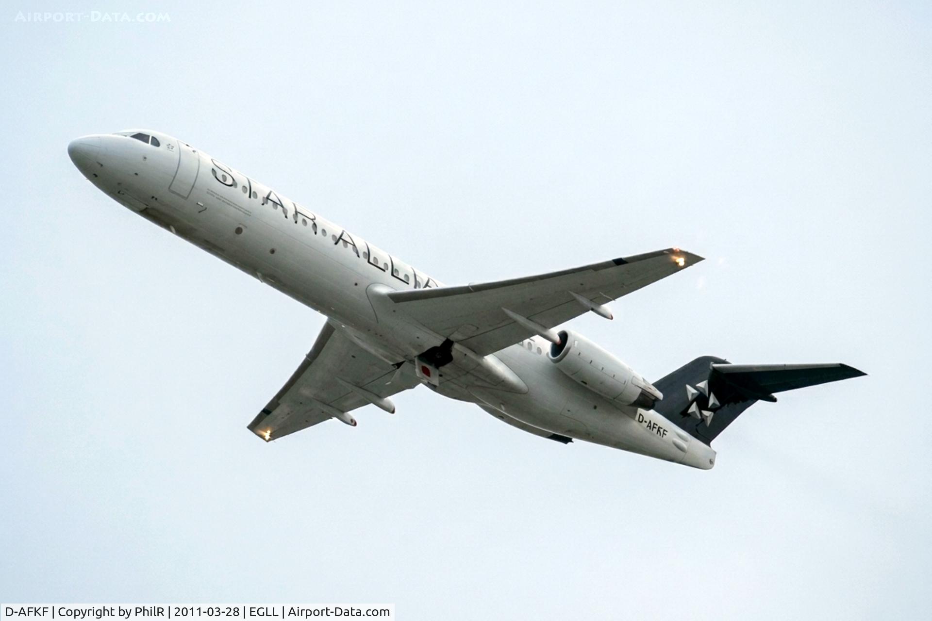 D-AFKF, 1994 Fokker 100 (F-28-0100), c/n 11470, D-AFKF 1994 Fokker F-100 Contact Air LHR 