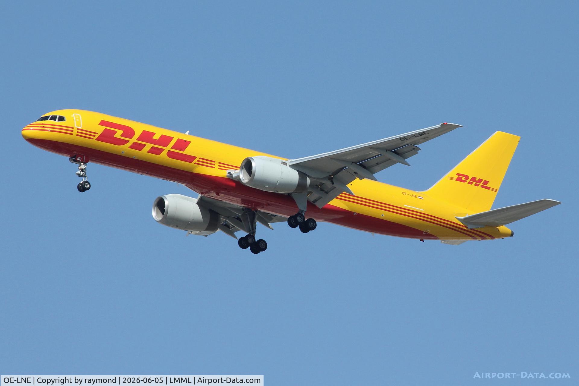 OE-LNE, 1998 Boeing 757-23N, c/n 27976 l/n 814, Boeing 757-23N(PCF) reg OE-LNE of DHL Air Austria on final approach for RW13 Malta.
