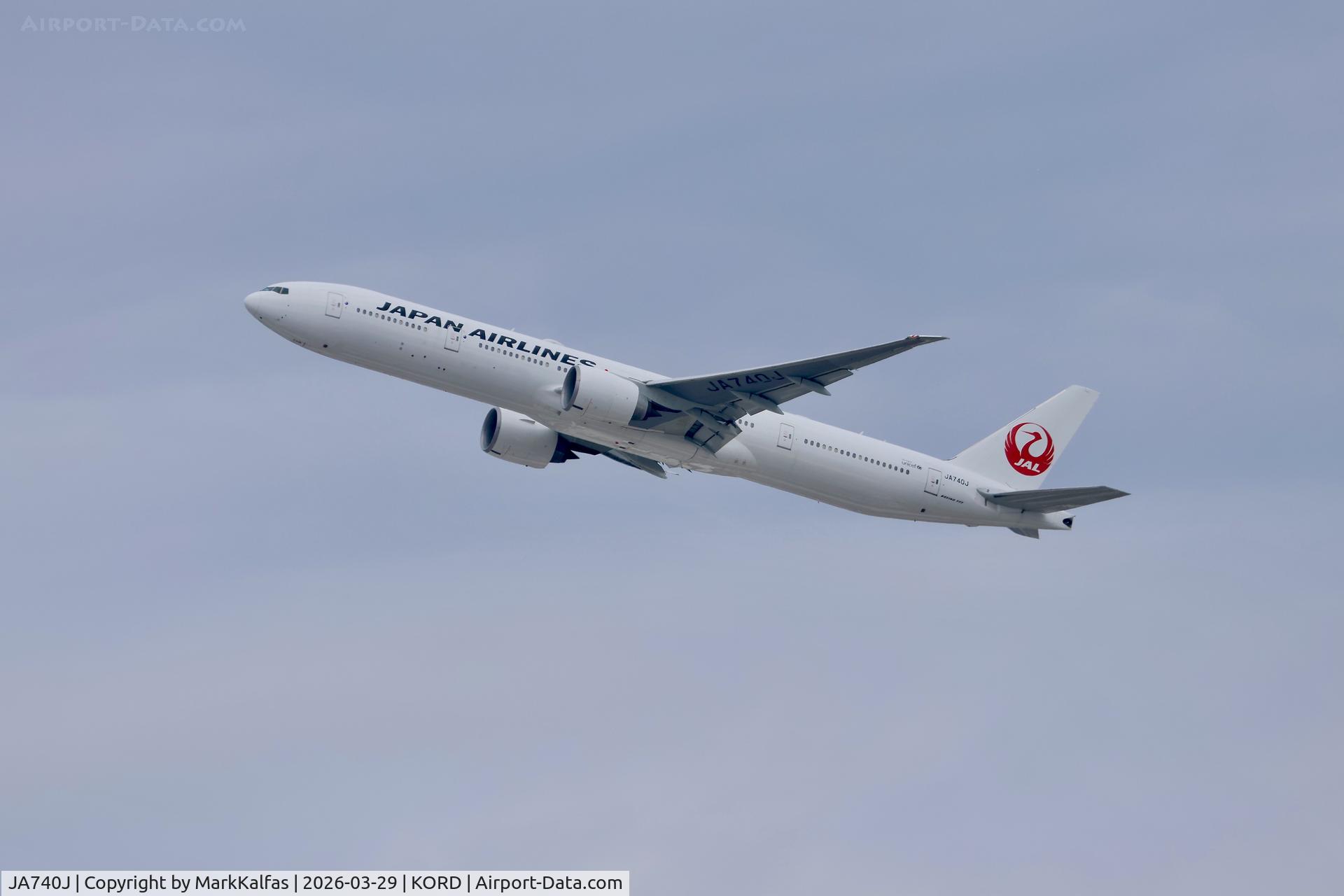 JA740J, 2008 Boeing 777-346, c/n 36127 l/n 744, B77W Japan Airlines Boeing 777-346, JA740J departing 28R KORD