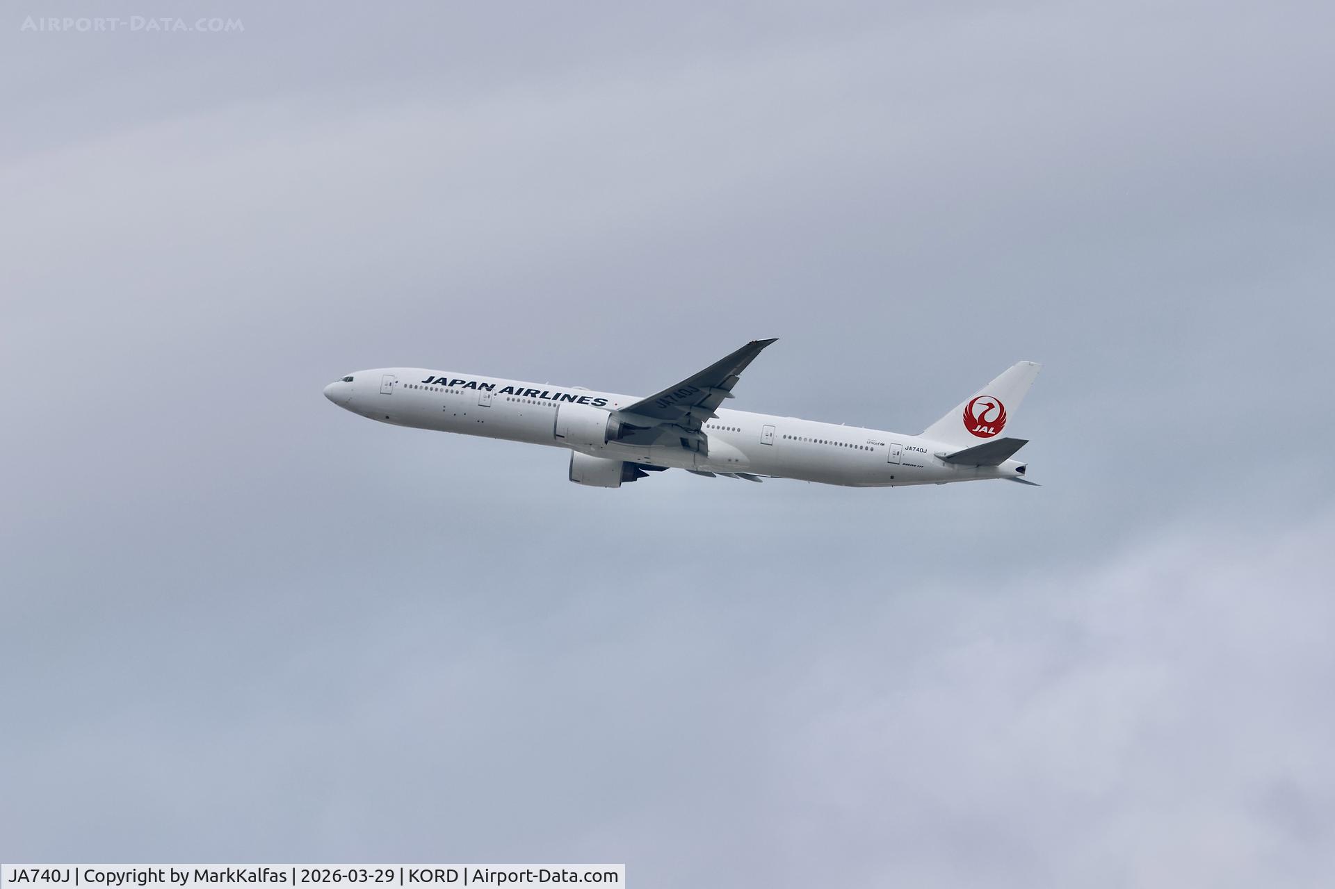 JA740J, 2008 Boeing 777-346, c/n 36127 l/n 744, B77W Japan Airlines Boeing 777-346, JA740J departing 28R KORD