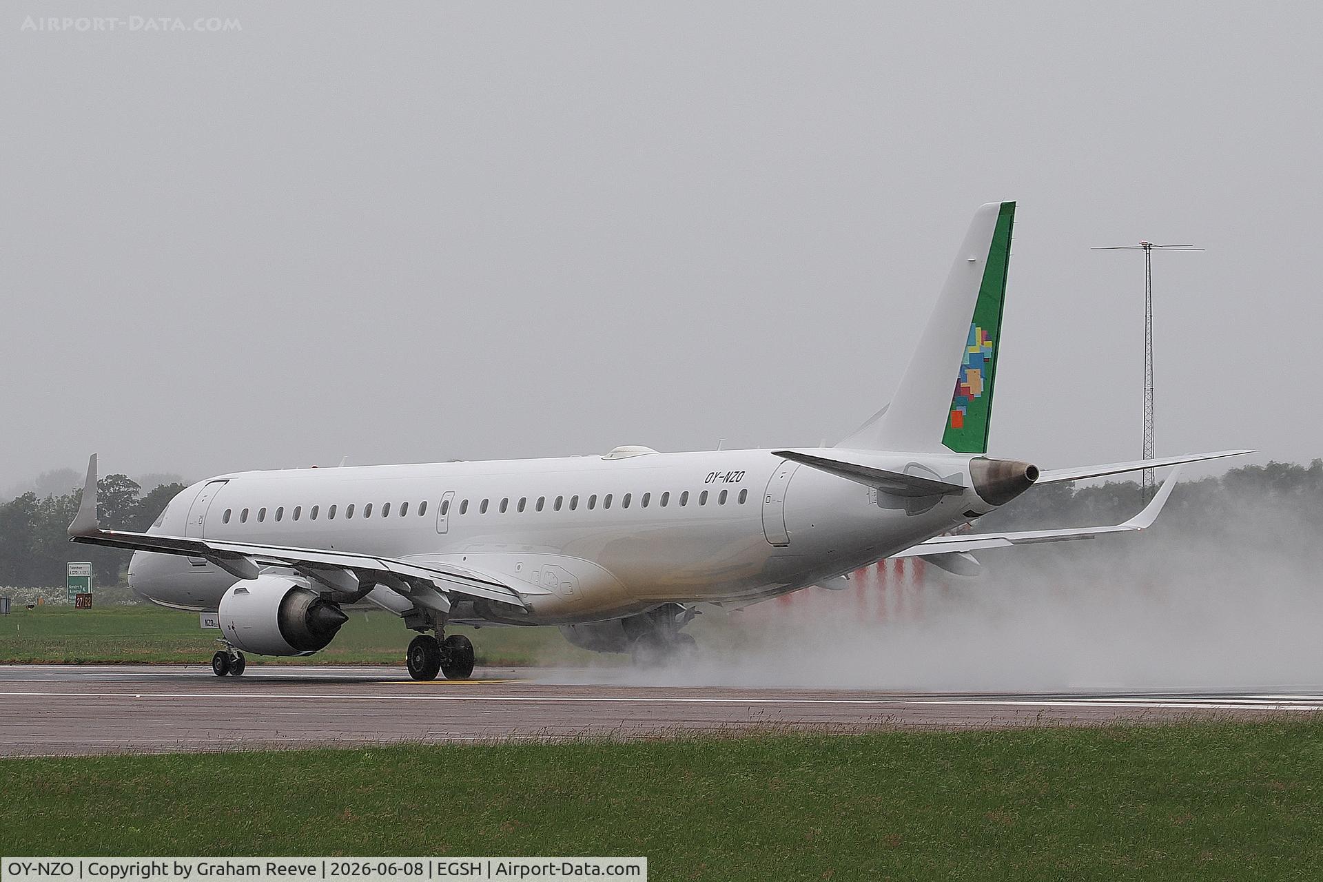 OY-NZO, 2011 Embaer ERJ 190-200LR, c/n 19000471, Departing from Norwich.