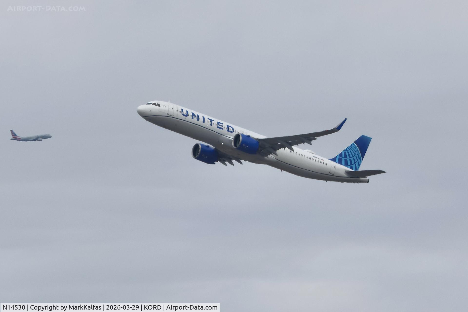N14530, 2024 Airbus Airbus A321-271NX, c/n 12218, A21N United Airlines Airbus A321-271NX N14530 departing 28R KORD