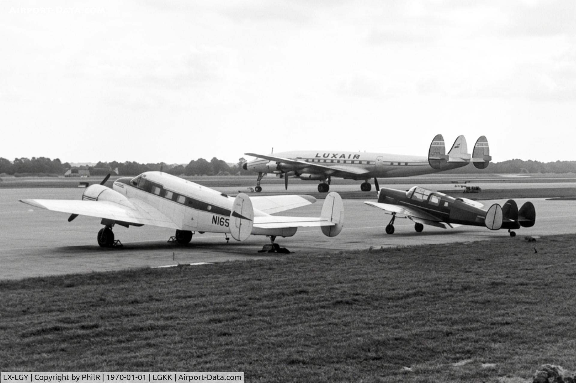 LX-LGY, 1957 Lockheed L-1649A-98-11 Starliner, c/n 1036, LX-LGY Lockheed L1649A Starliner (Luxair) Trek Gatwick c1970.jpg
