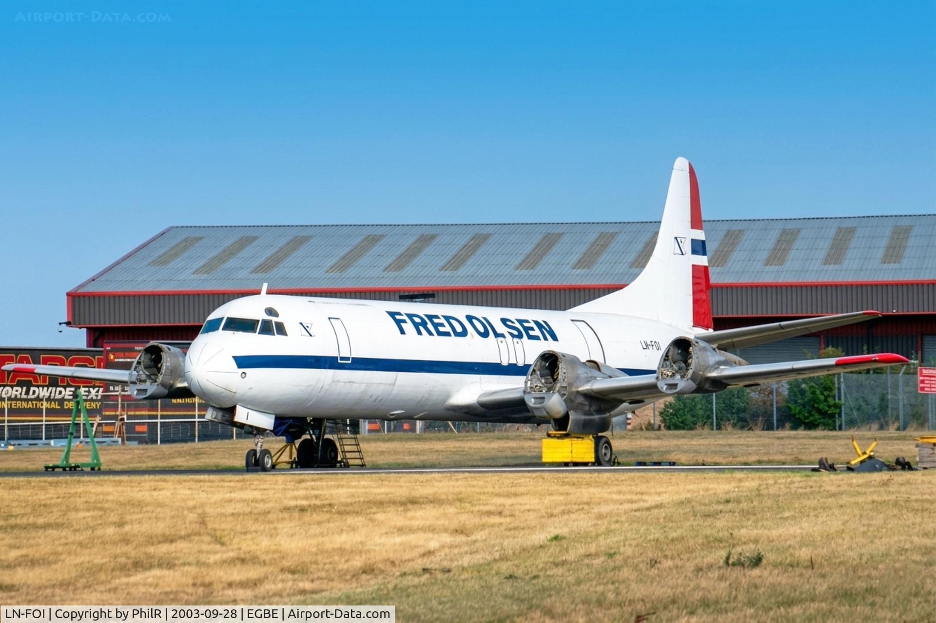 LN-FOI, 1959 Lockheed L-188C(F) Electra, c/n 2005, LN-FOI (N9427C, ZK-BMP, ZK-TEA, N31231) 1959 Lockheed L-188C Electra Fred Olsen Coventry 