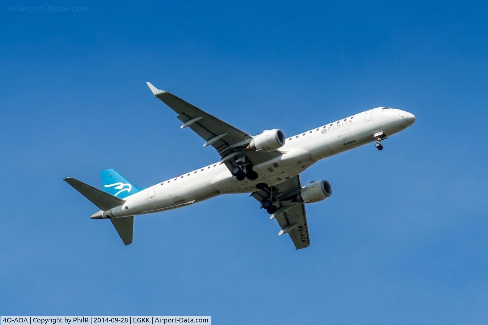 4O-AOA, 2008 Embraer 195LR (ERJ-190-200LR), c/n 19000180, 4O-AOA ERJ-190-100 Montenegro Airlines Kingsfold Rally 
