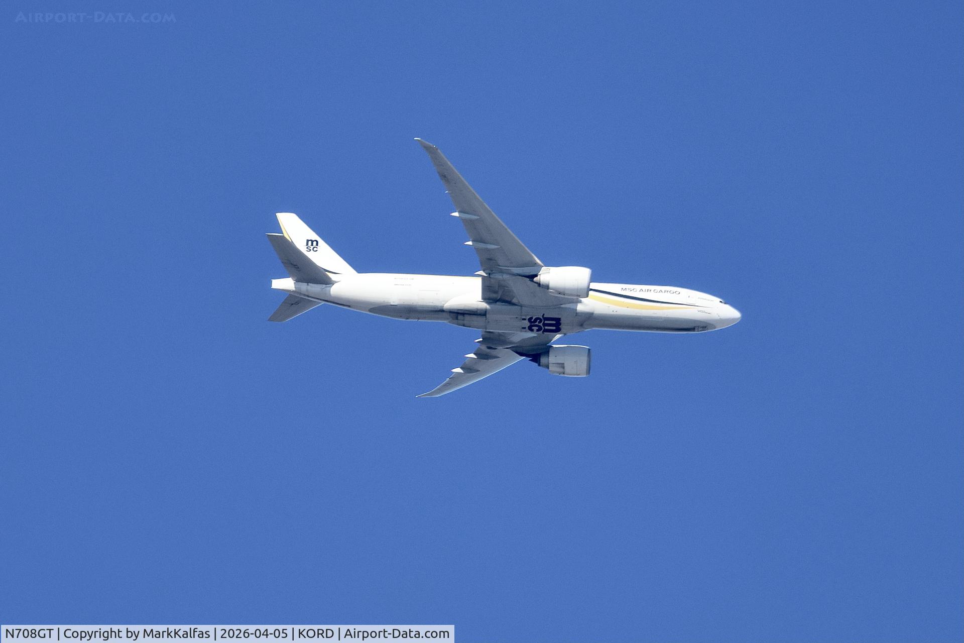 N708GT, 2023 Boeing 777-F, c/n 67993 l/n 1745, B77L MSC AIR CARGO BOEING 777-200LR N708GT 7,600' over KORD