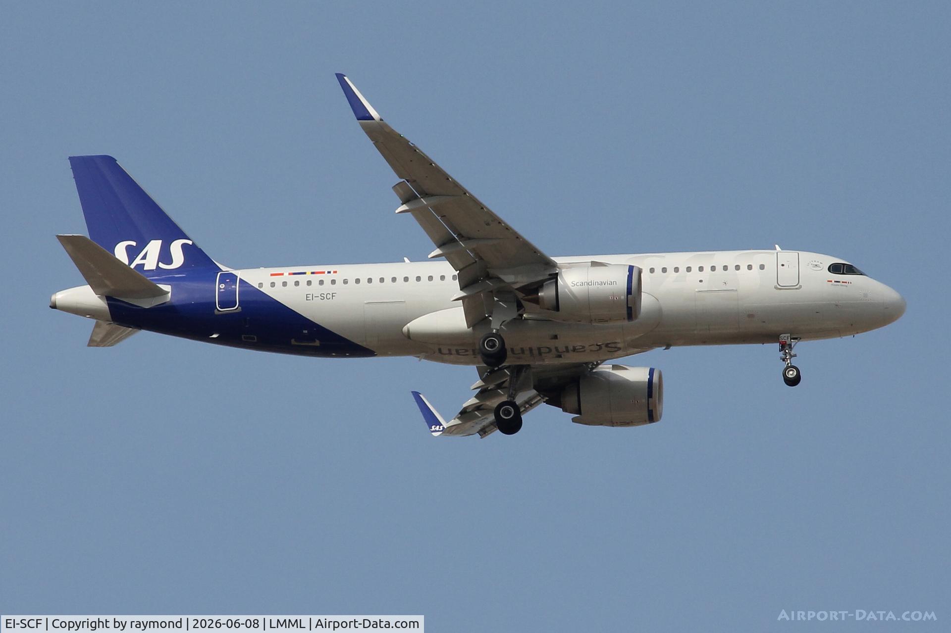 EI-SCF, 2025 Airbus A320-251N, c/n 12528, Airbus A320-251N reg EI-SCF of Scandinavian Airlines approaching RW13 Malta.
