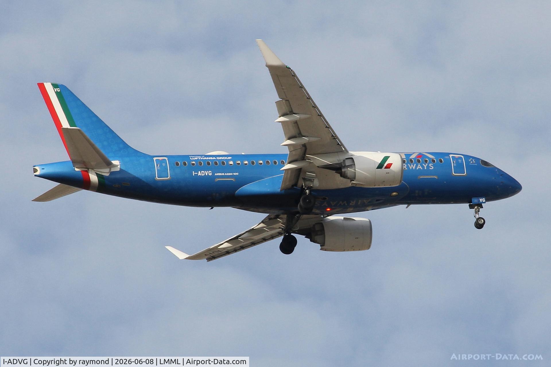 I-ADVG, 2025 Airbus A220-100, c/n 50083, ITA Airbus A220-100 reg I-ADVG approaching RW13 in Malta.