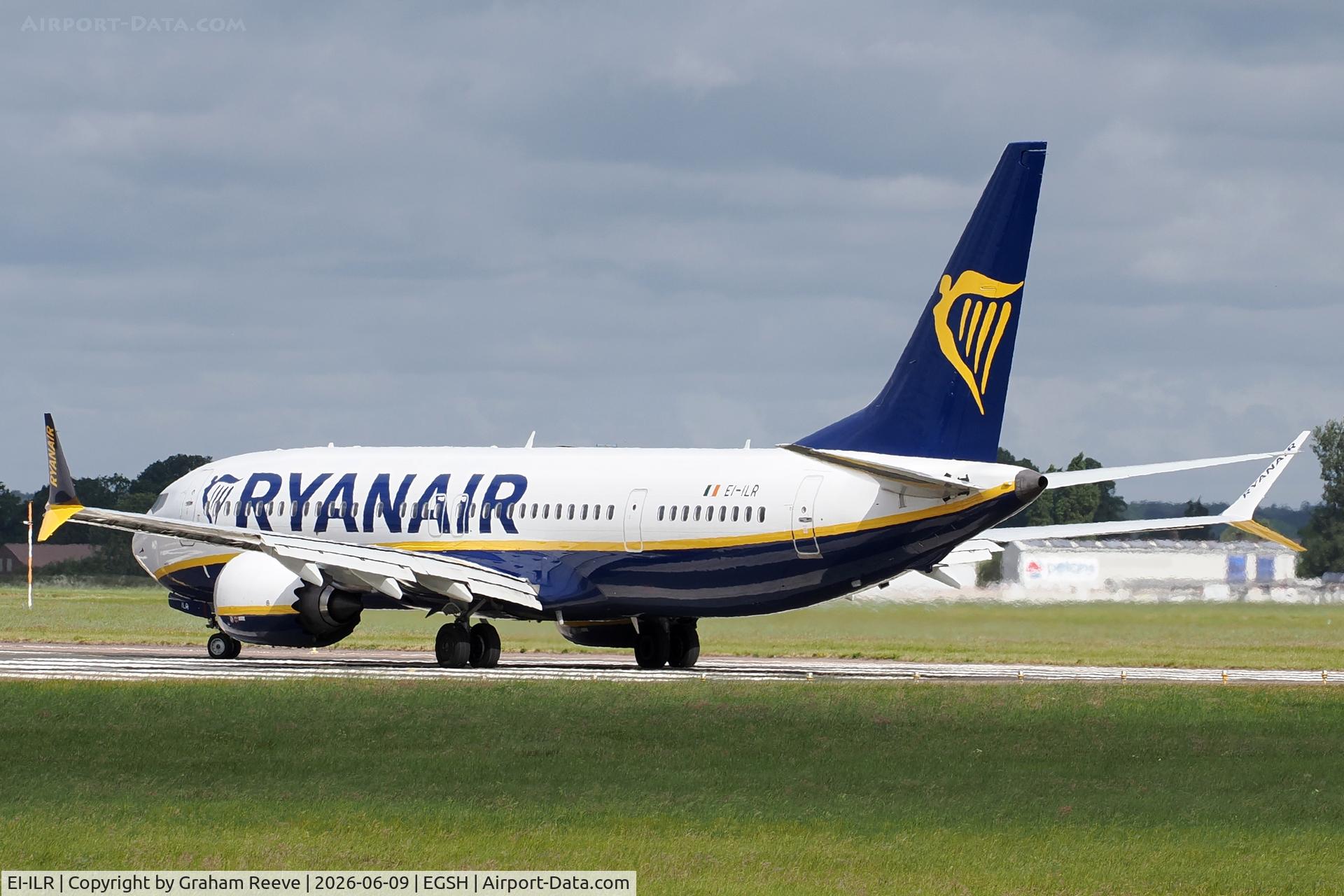 EI-ILR, 2025 Boeing 737-8MAX 200, c/n 67127, Departing from Norwich.