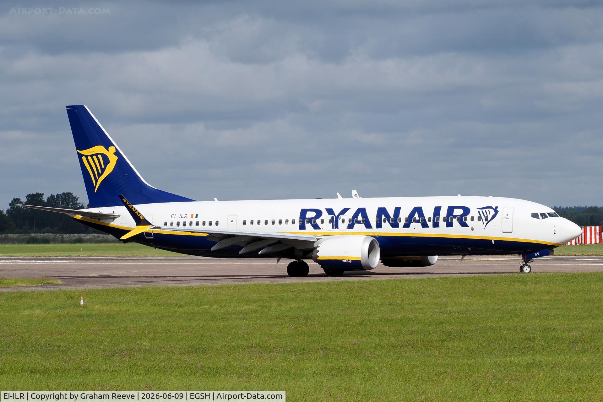 EI-ILR, 2025 Boeing 737-8MAX 200, c/n 67127, Departing from Norwich.