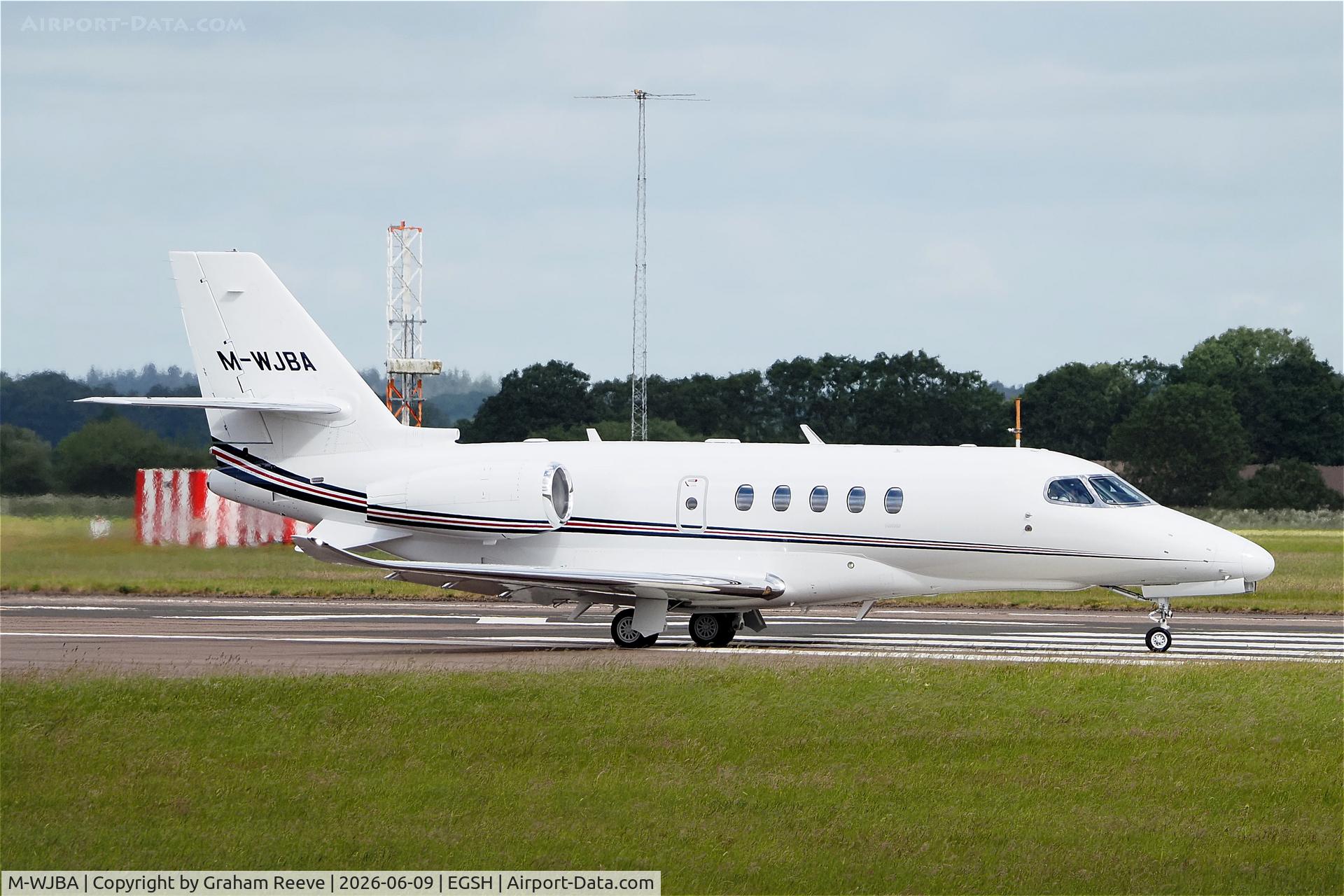 M-WJBA, 2026 Cessna 680A Citation Latitude, c/n 680A0466, Departing from Norwich.