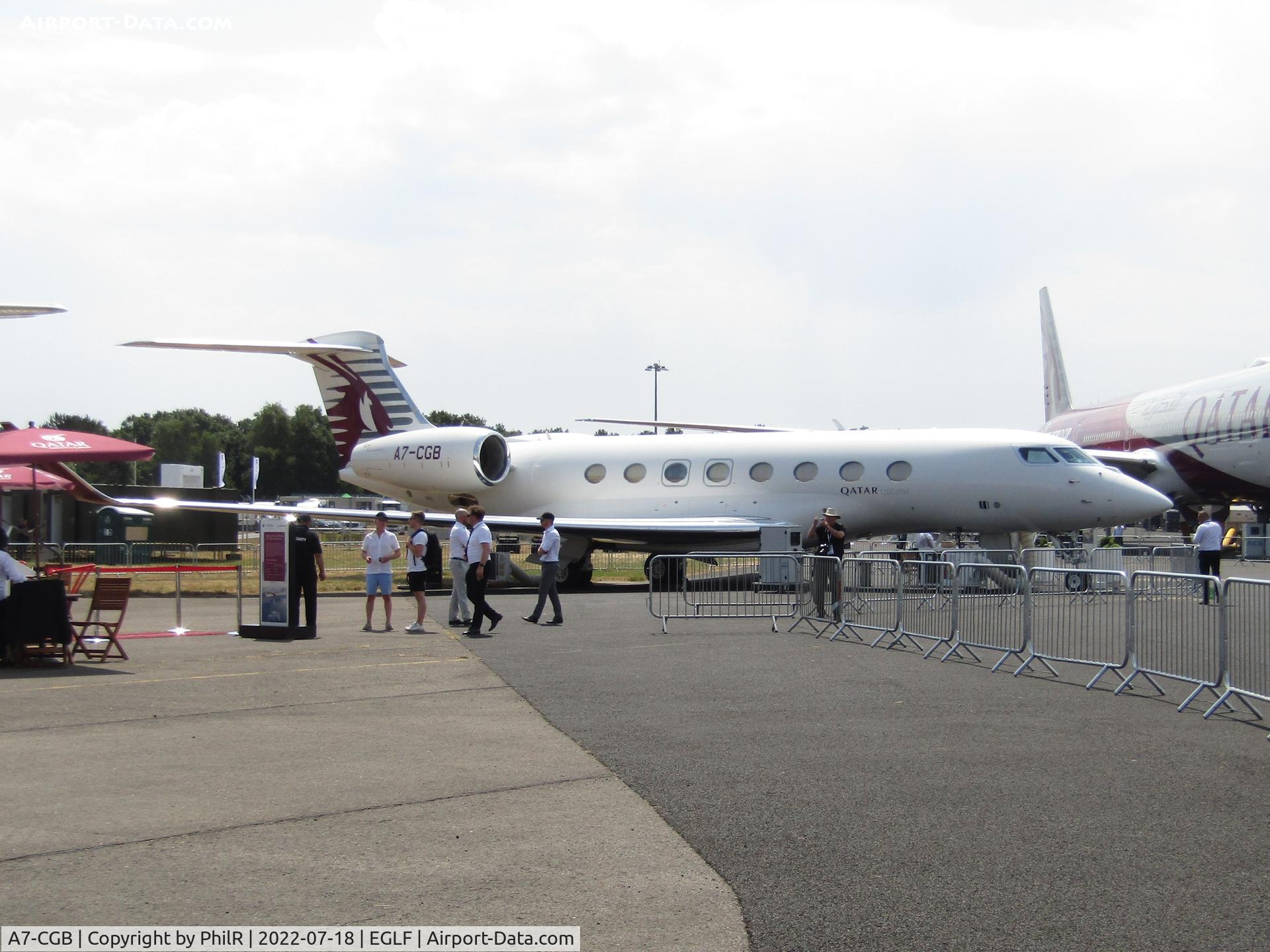 A7-CGB, 2015 Gulfstream Aerospace G650 (G-VI), c/n 6168, A7-CGB 2015 Gulfstream GVI (G650ER) FIA Farnborough 
