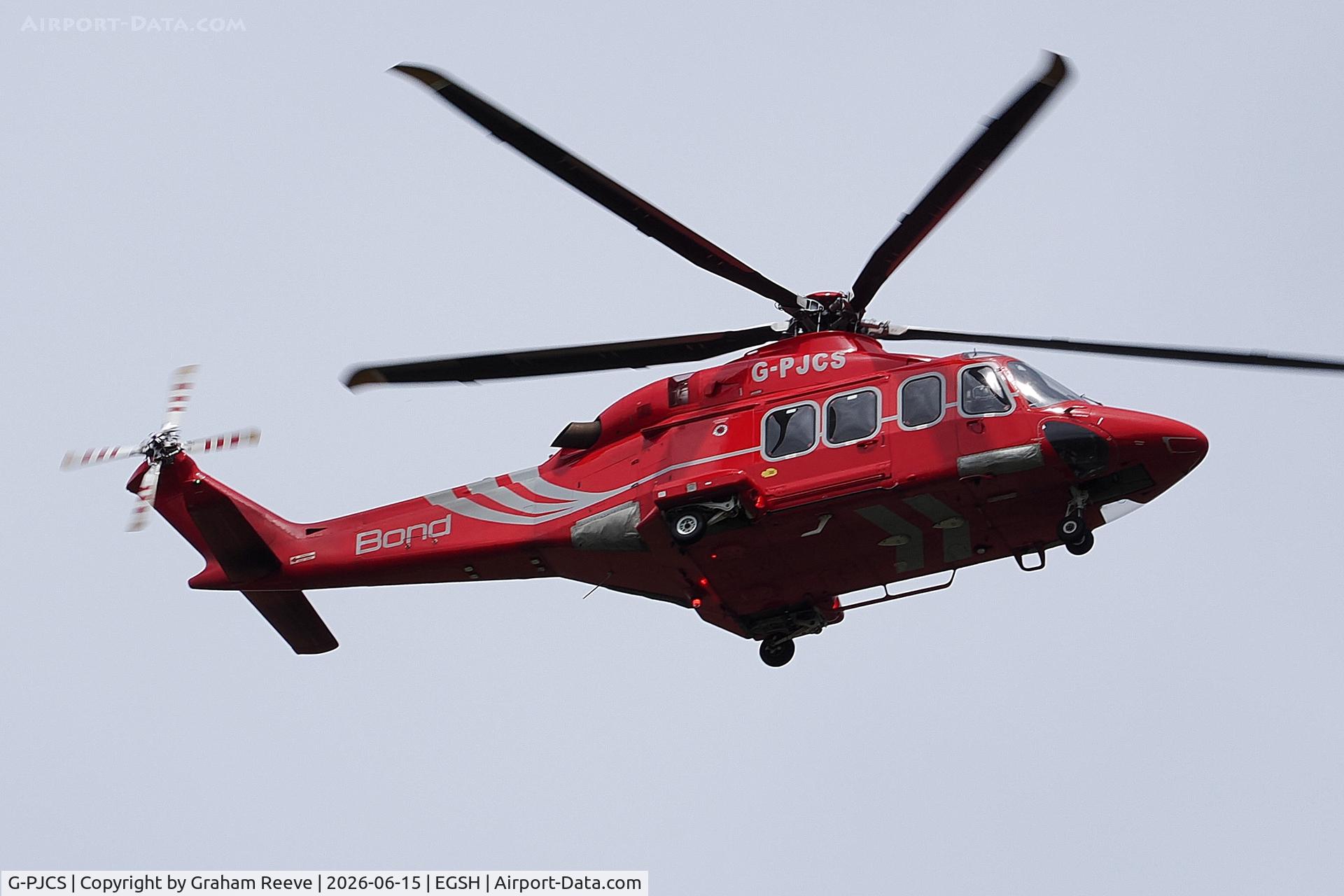 G-PJCS, 2009 AgustaWestland AW 139, c/n 41220, Departing from Norwich.