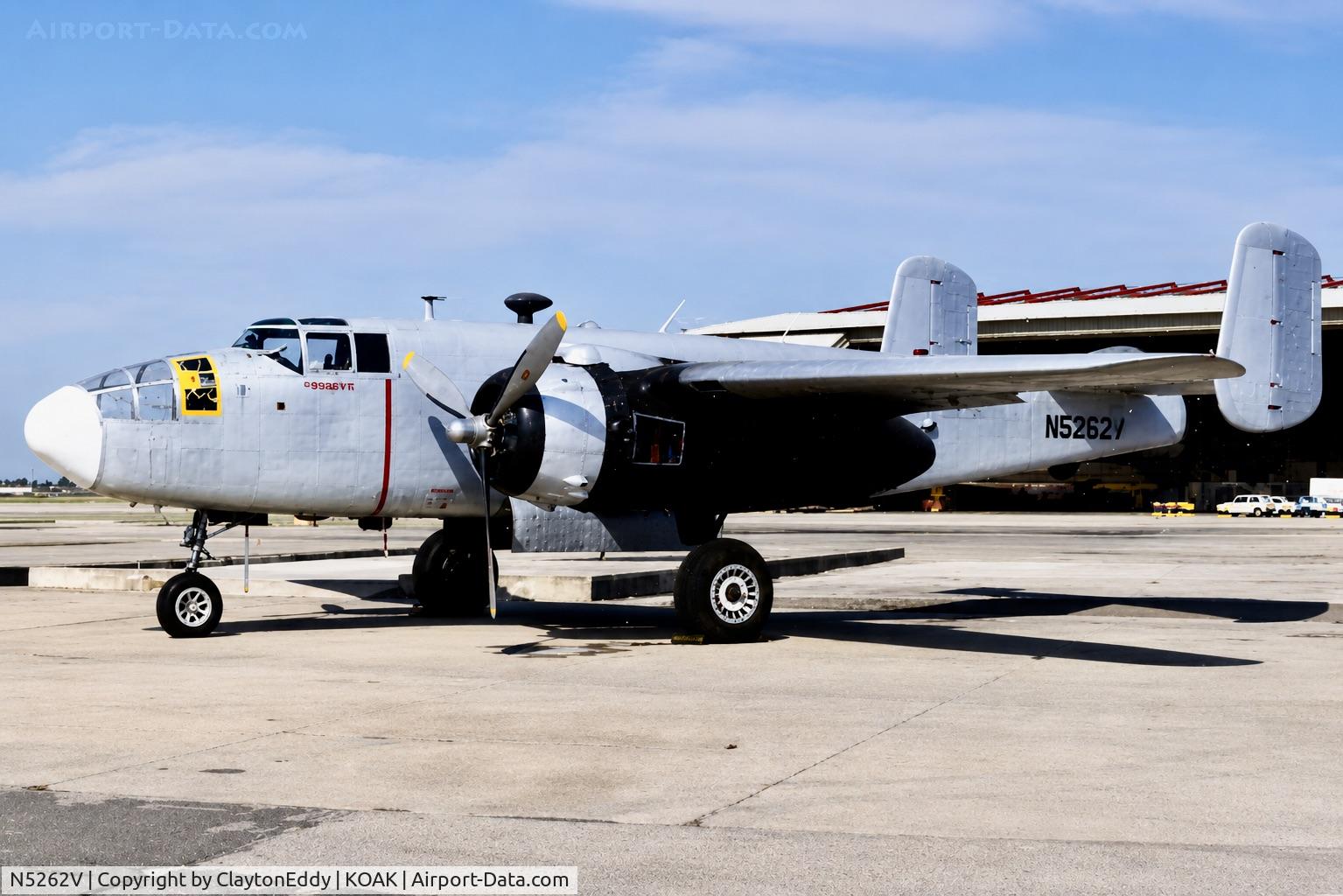 N5262V, 1944 North American B-25J-32-NC Mitchell, c/n 44-86785, North Oakland airport in California 1970's or 1980's