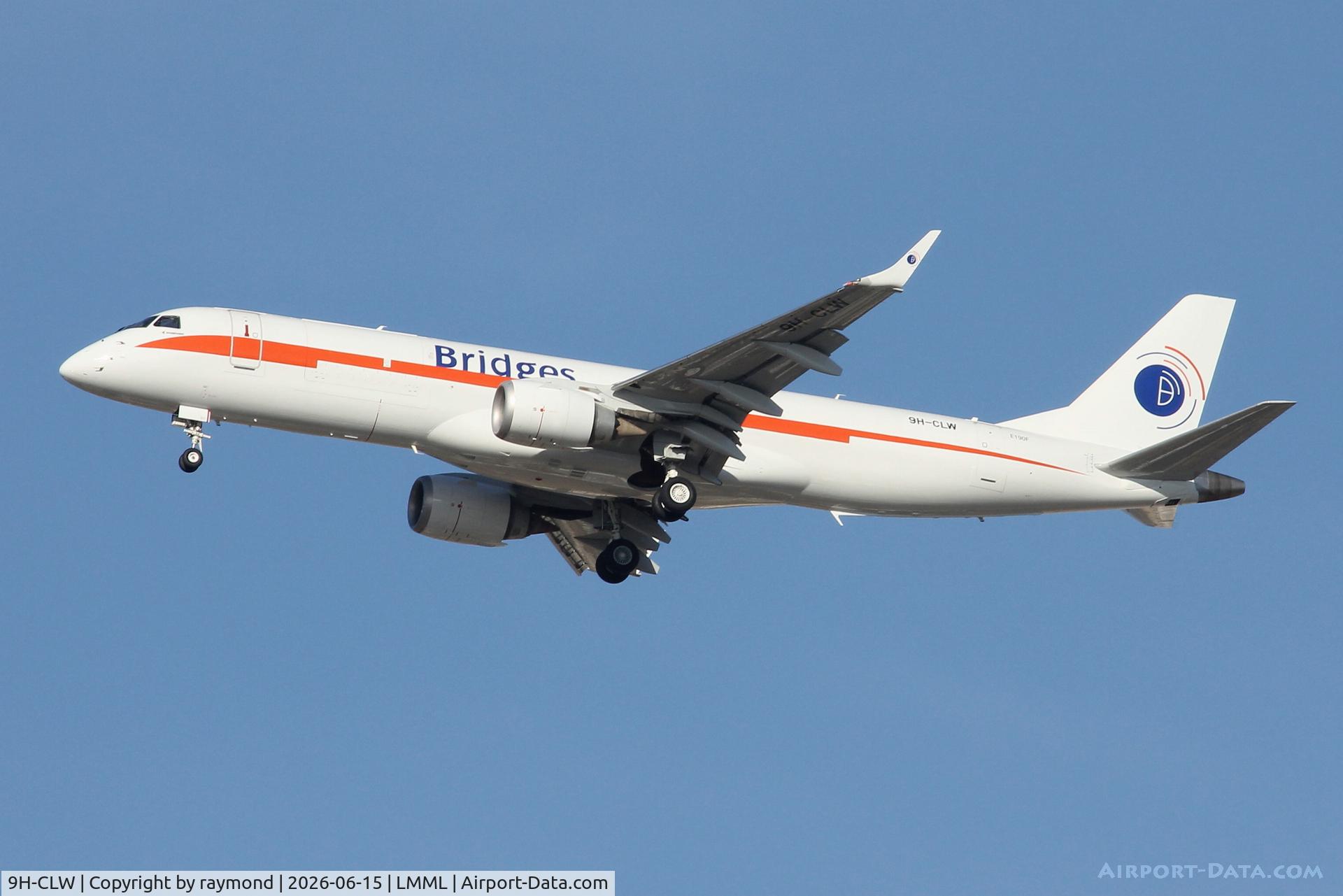 9H-CLW, Embraer ERJ-190AR(F), c/n 19000399, Embraer ERJ-190AR(F) reg 9H-CLW of Bridges Air Cargo on final approach for RW13 landing in Malta.