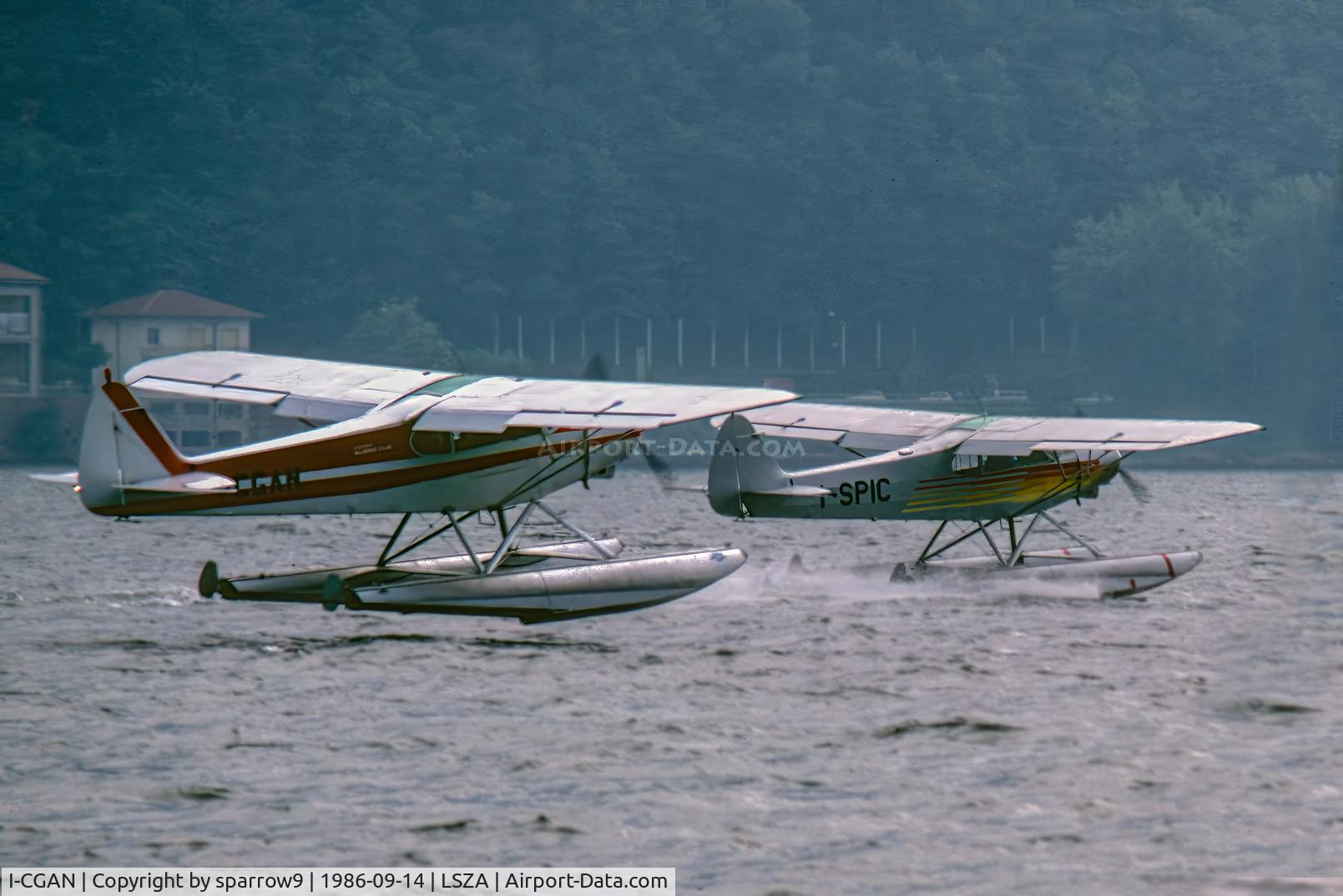 I-CGAN, 1980 Piper PA-18-150 Super Cub, c/n 18-8109003, SPAS-Meeting Morcote, near Lugano. Scanned from a slide.