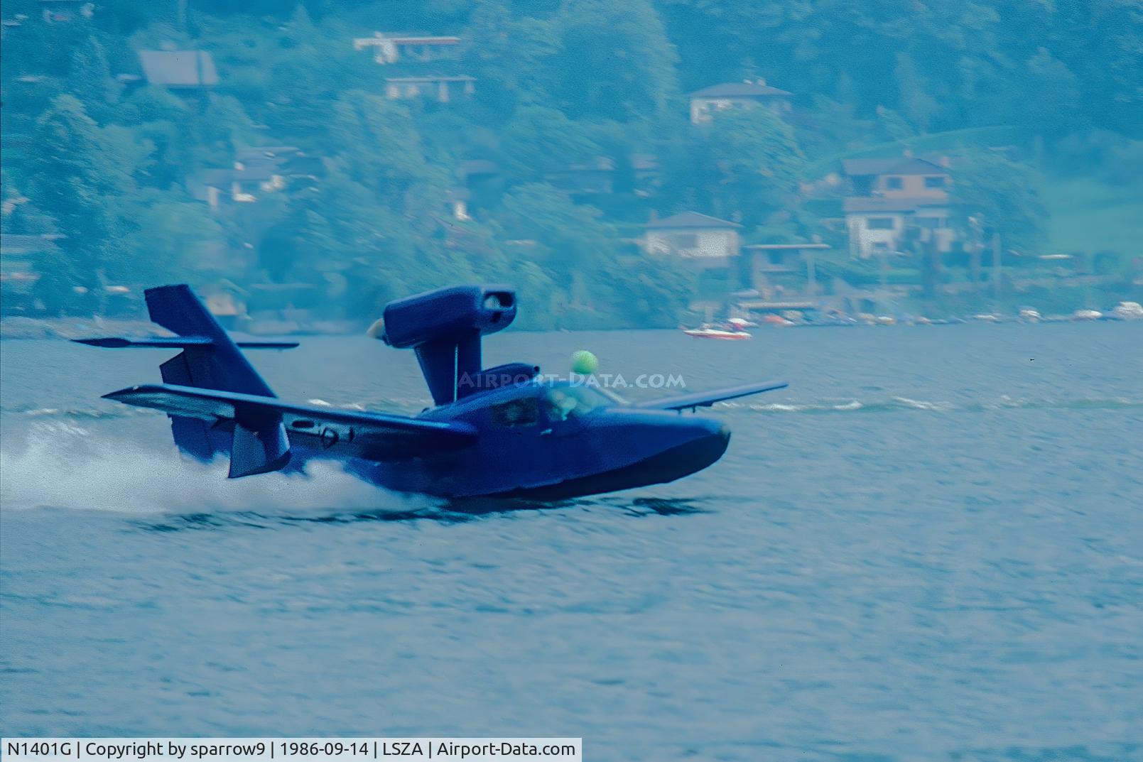 N1401G, 1984 Lake LA-250 Renegade, c/n 10, Taking-off from Lake Lugano. SPAS-Meeting Morcote. Scanned from a slide.
