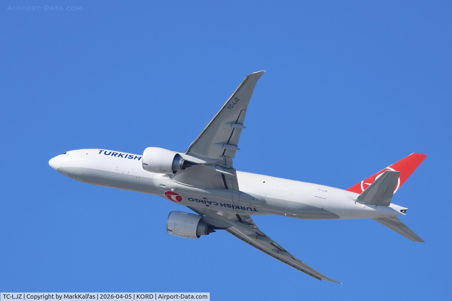 TC-LJZ, 2026 Boeing 777-FF2, c/n 70427 l/n 1827, B77L Turkish Cargo Boeing 777-FF2, TC-LJZ departing 28R KORD