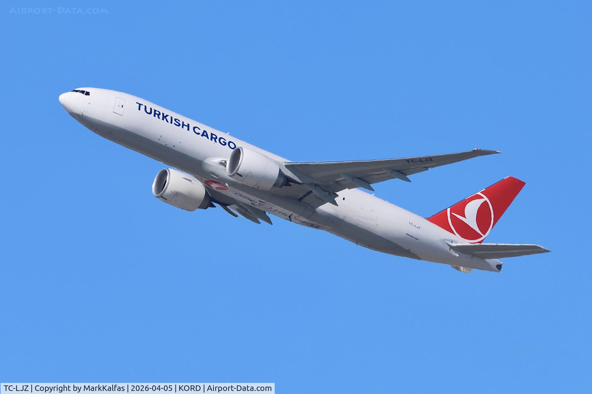 TC-LJZ, 2026 Boeing 777-FF2, c/n 70427 l/n 1827, B77L Turkish Cargo Boeing 777-FF2, TC-LJZ departing 28R KORD