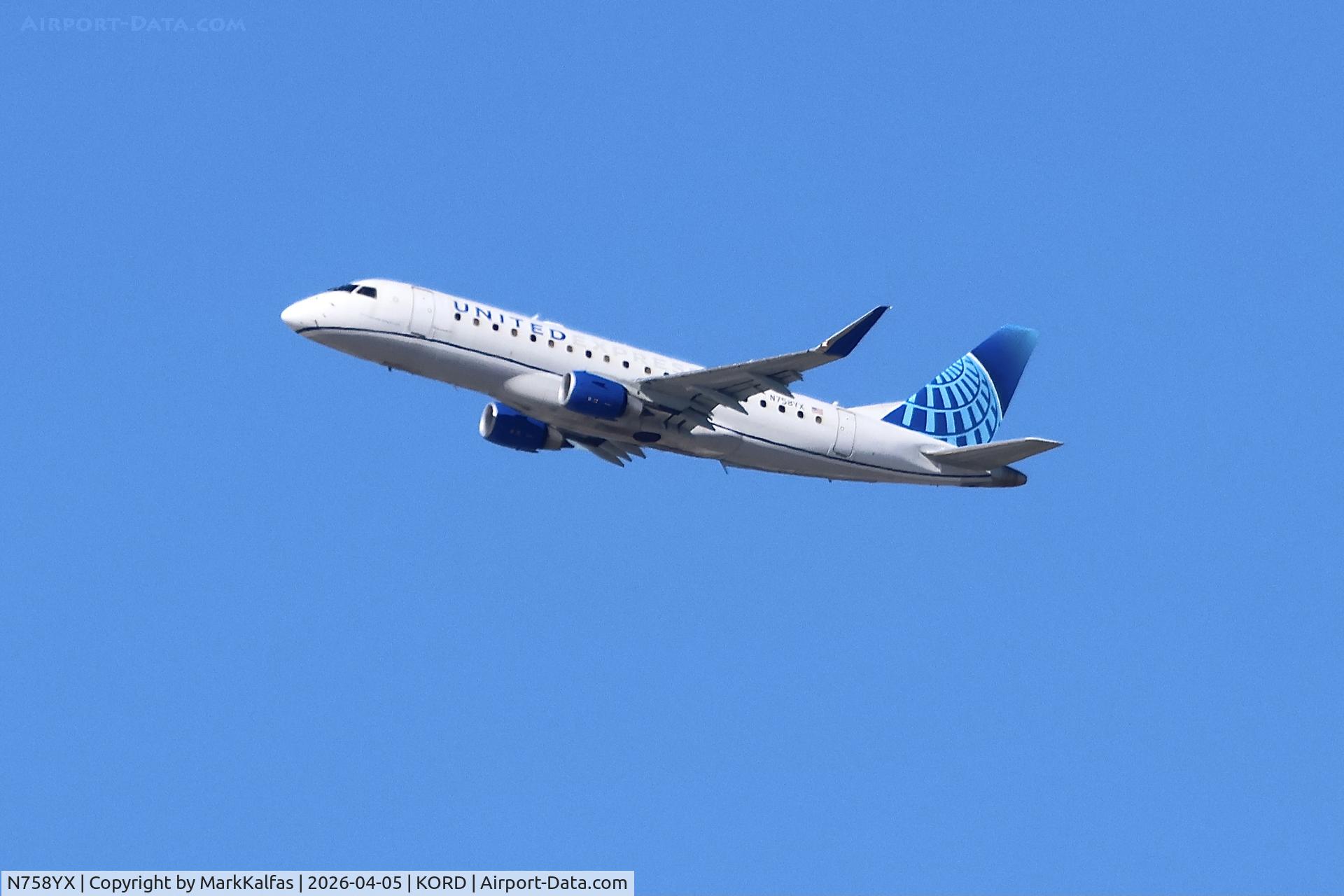 N758YX, 2023 Embraer 175LR (ERJ-170-200LR), c/n 17000936, E75L Republic Airways/United Express EMBRAER 175LW N758YX departing 27L KORD