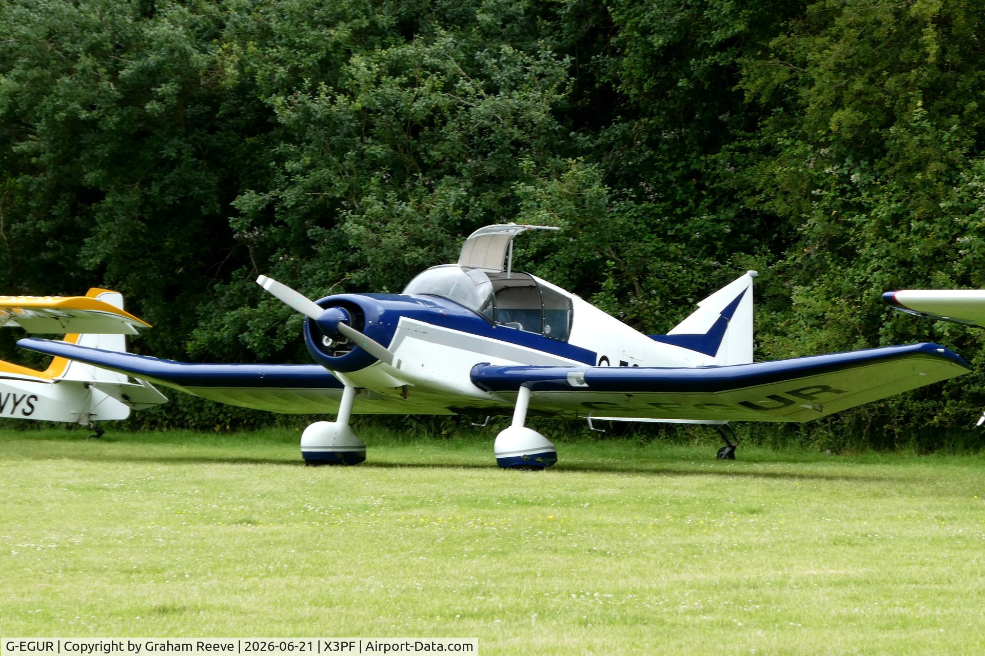 G-EGUR, 1961 Jodel D-140B Mousequetaire II, c/n 52, Just landed at Priory Farm for the 2026 Fathers Day Fly In.