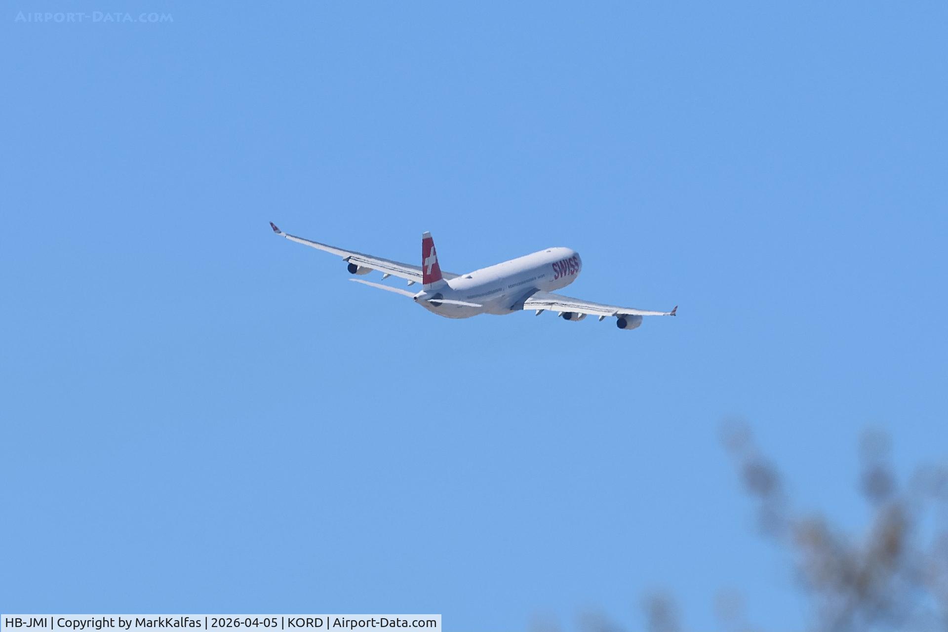 HB-JMI, 2004 Airbus A340-313, c/n 598, A343 Swiss Airbus A340-313, HB-JMI departing 27L KORD.