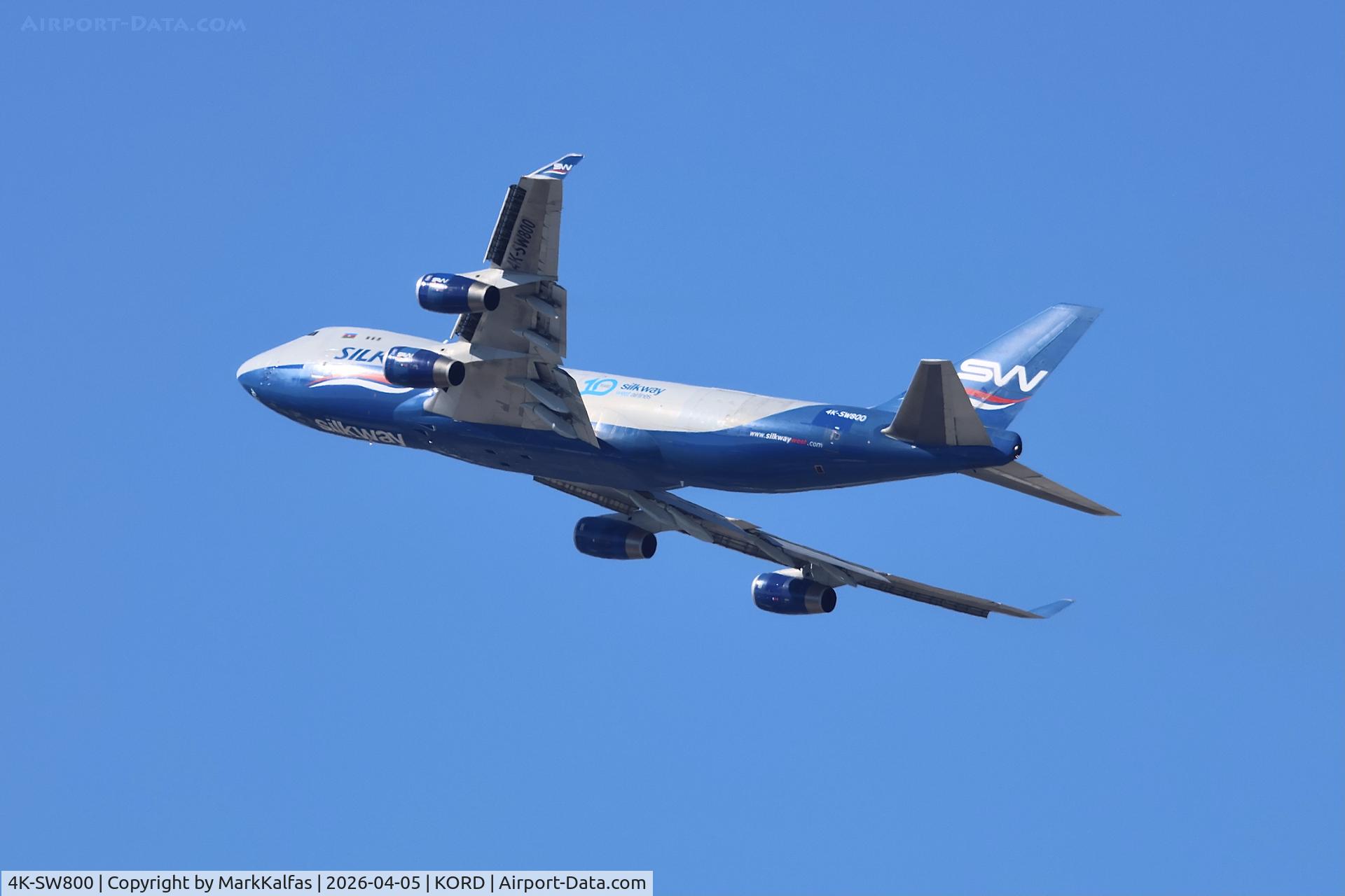 4K-SW800, 1998 Boeing 747-4R7F/SCD, c/n 29729 l/n 1189, B744 Silk Way Airlines Boeing 747-4R7F/SCD, 4K-SW800 departing 27L KORD 