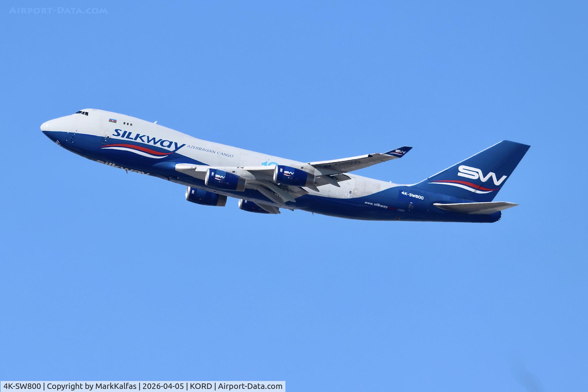 4K-SW800, 1998 Boeing 747-4R7F/SCD, c/n 29729 l/n 1189, B744 Silk Way Airlines Boeing 747-4R7F/SCD, 4K-SW800 departing 27L KORD 