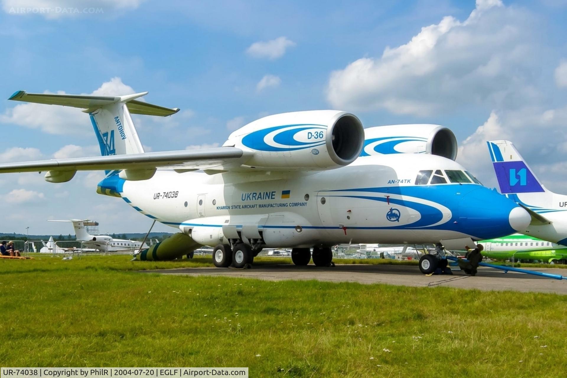 UR-74038, 1998 Antonov An-74TK-200, c/n 36547097933, UR-74038 1998 Antanov An-74TK-200 Antanov SBAC 20.07.04(2).jpg
