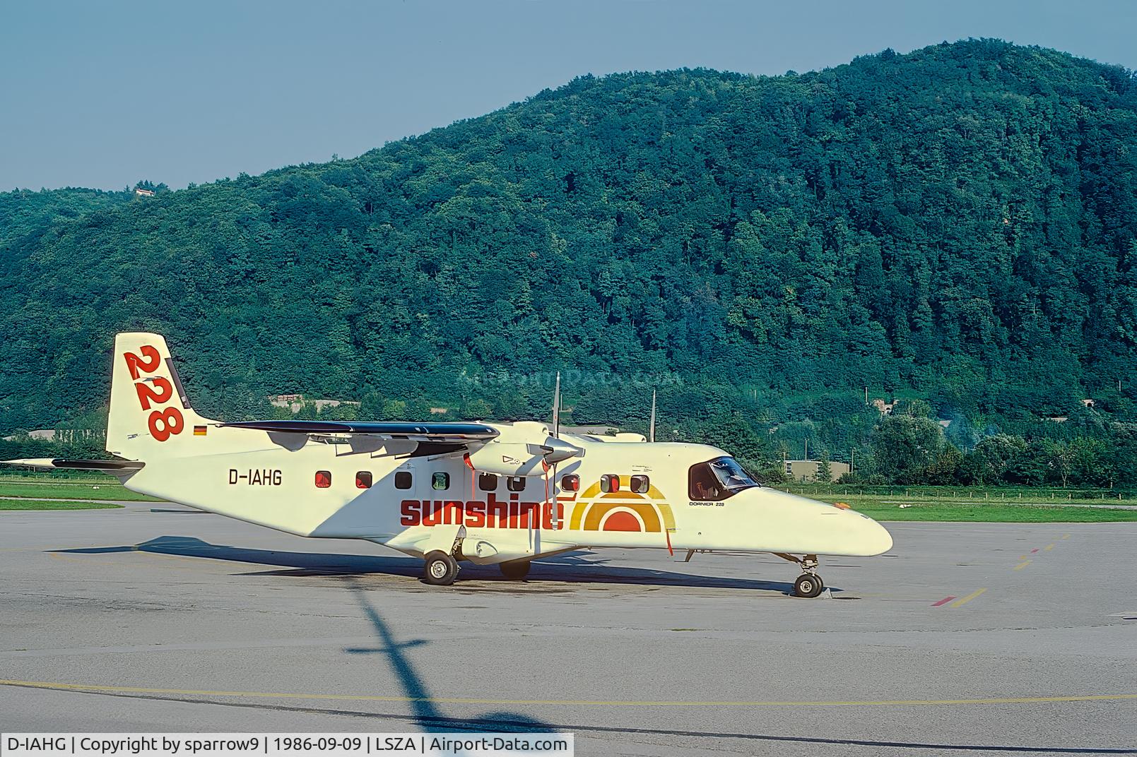 D-IAHG, 1985 Dornier 228-201, c/n 8066, Parked in the evening sun. Scanned from a slide