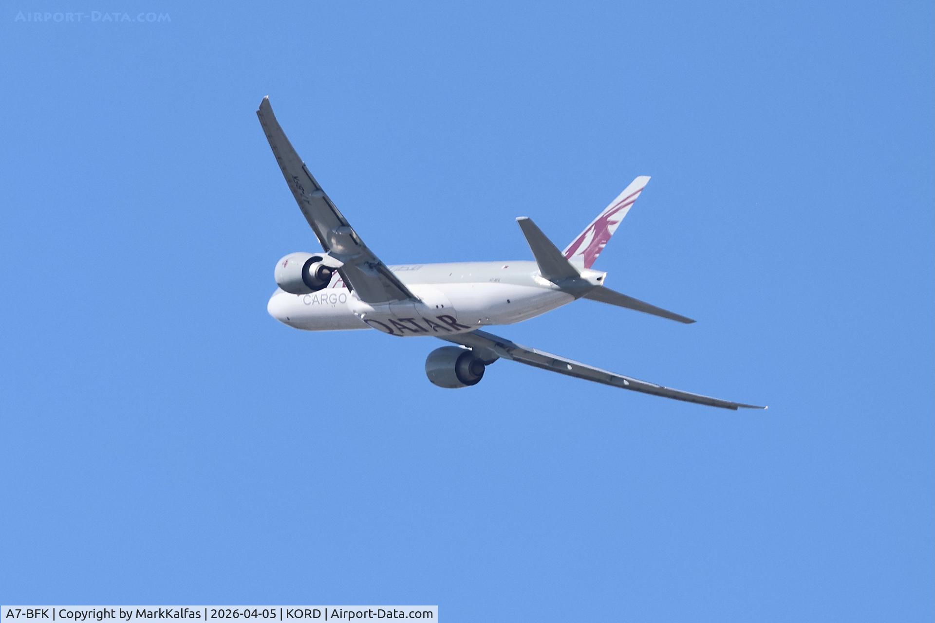 A7-BFK, 2016 Boeing 777-FDZ, c/n 62084, B77L Qatar Cargo Boeing 777-FDZ A7-BFK departing 27L KORD