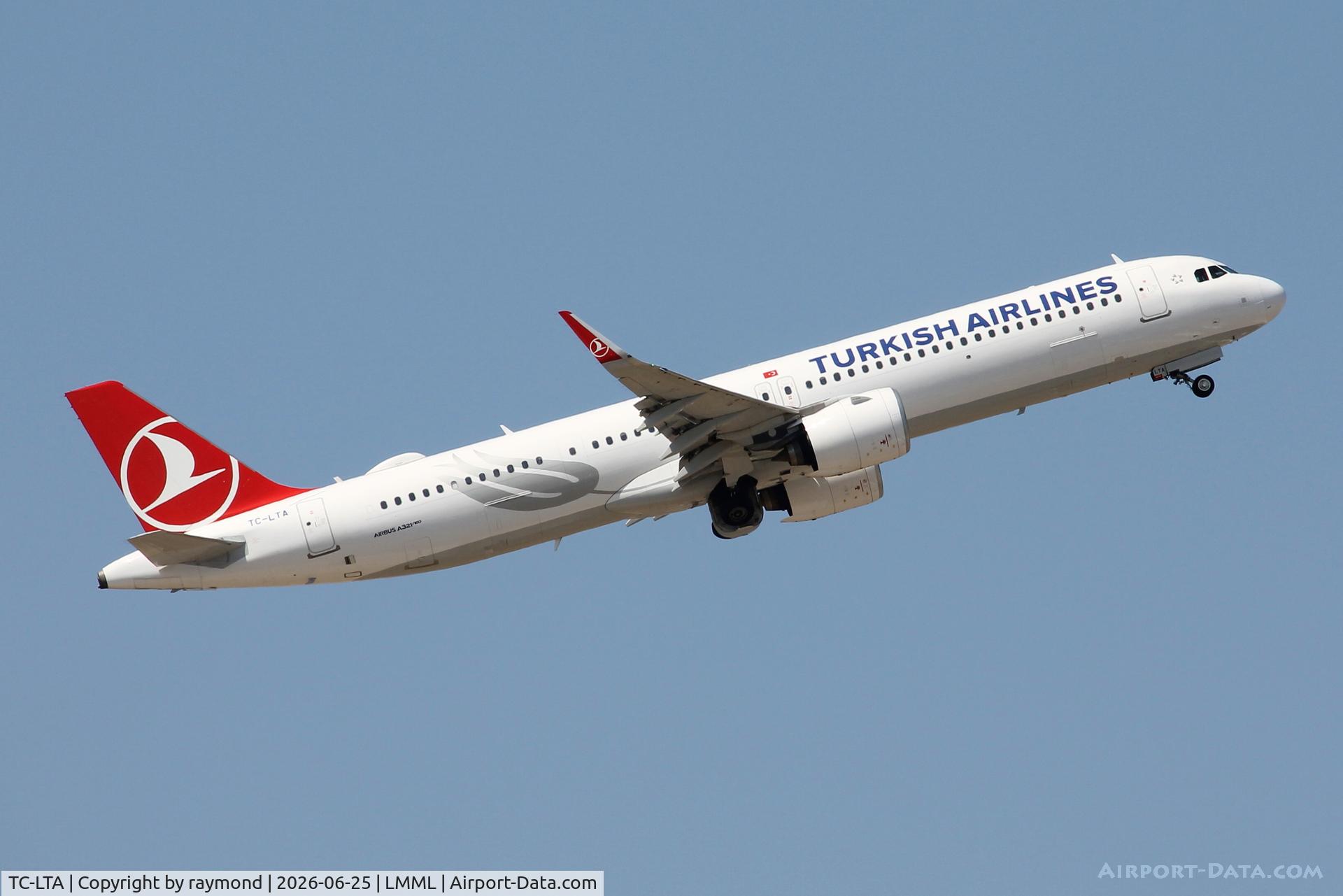 TC-LTA, 2020 Airbus A321-271NX, c/n 9567, Turkish Airlines Airbus A321-271NX reg TC-LTA airborne from MLA to IST.