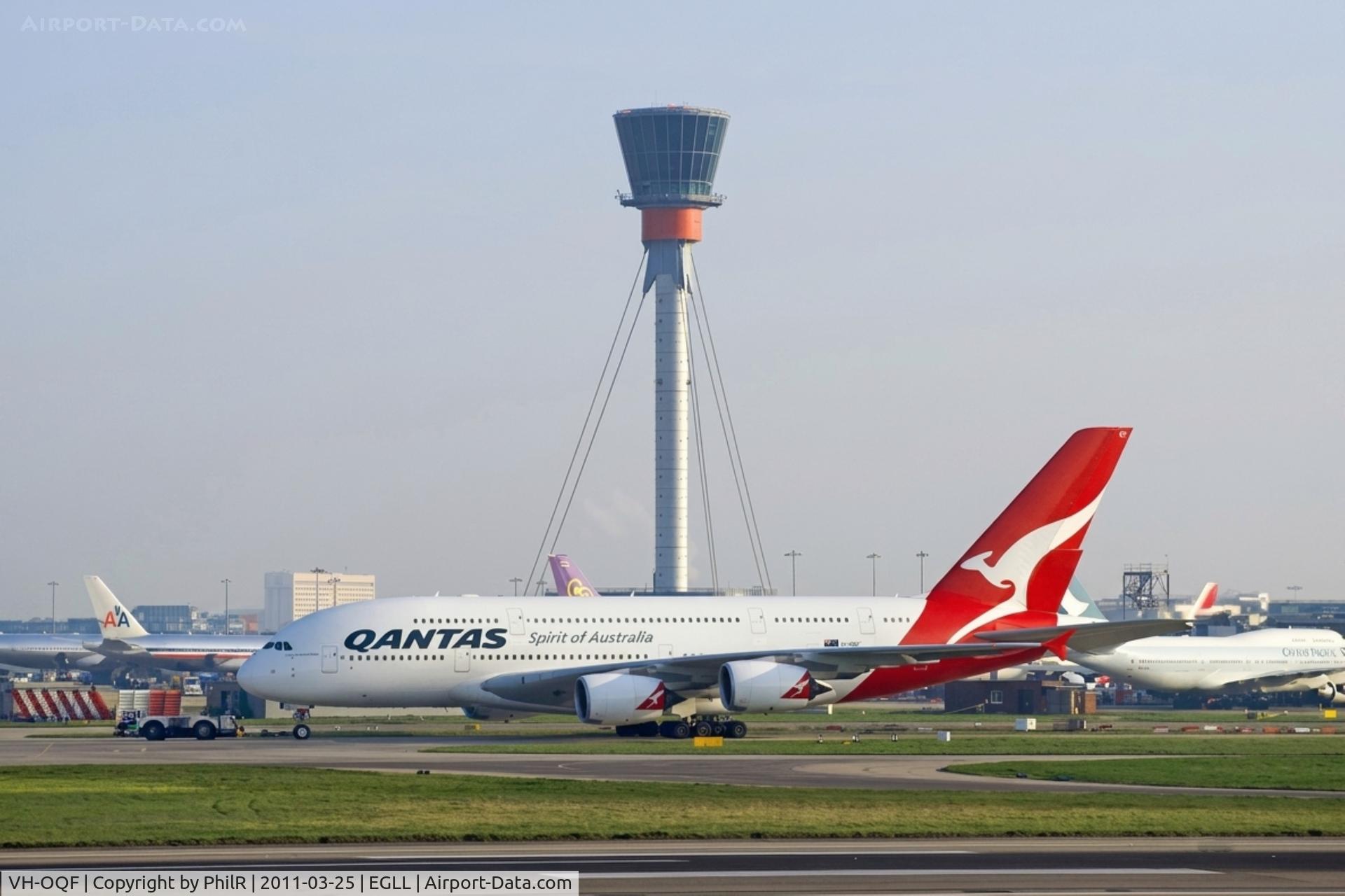 VH-OQF, 2009 Airbus A380-842, c/n 029, VH-OQF 2009 A380-800 Qantas LHR 
