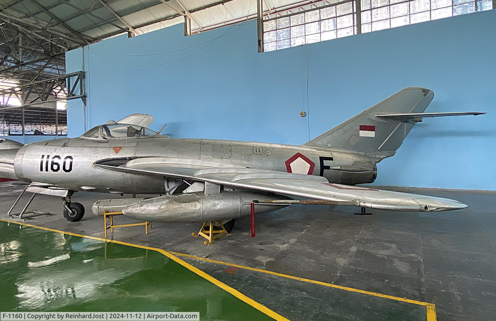 F-1160, Mikoyan-Gurevich MiG-17F, c/n unknown, Indonesian Air Force MiG-17F Fresco-C, probably an example build in Poland by WSK-Mielec. It served in the Indonesian AF from 1961 as one of around 65 examples there. Preserved at the Dirgantara Mandala Museum, Yogyakarta, Indonesia.