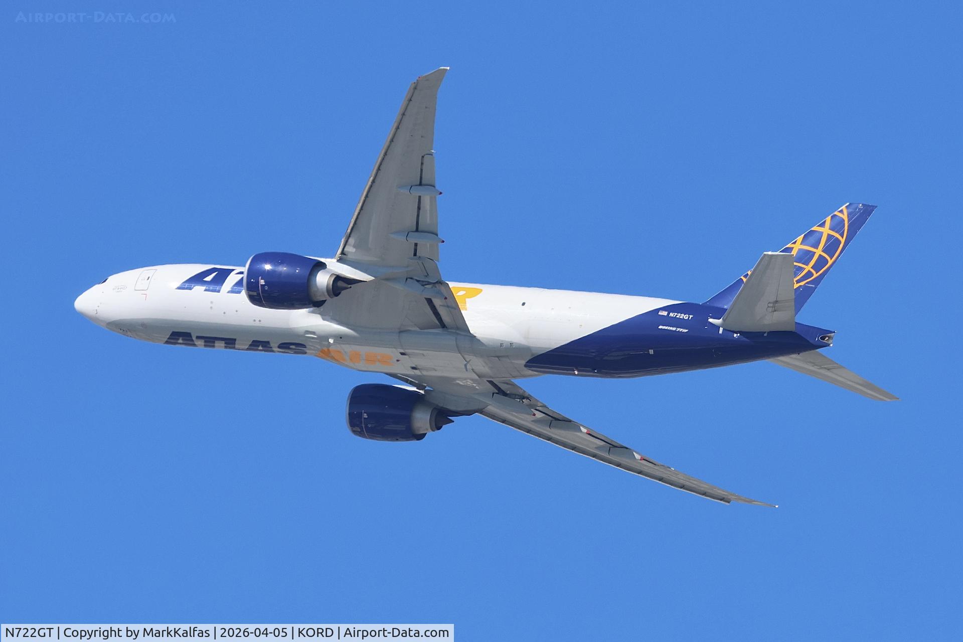 N722GT, 2025 Boeing 777-F, c/n 69788 l/n 1799, B77L Atlas Air Boeing 777-F N722GT departing 27L KORD