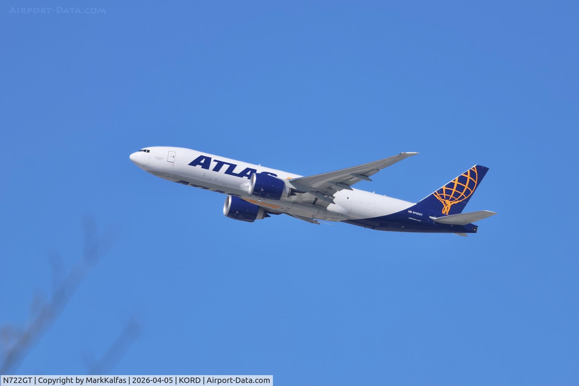 N722GT, 2025 Boeing 777-F, c/n 69788 l/n 1799, B77L Atlas Air Boeing 777-F N722GT departing 27L KORD