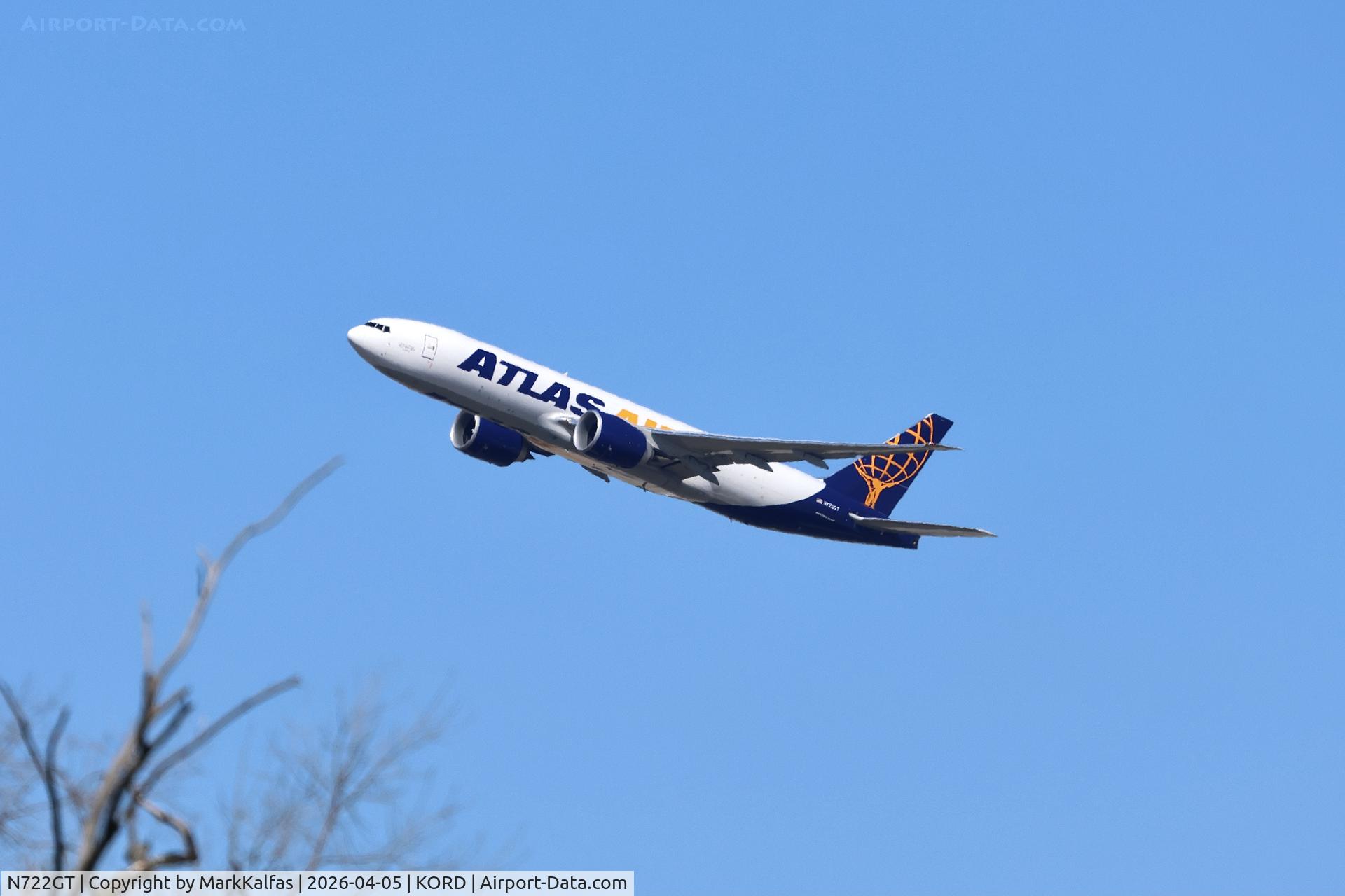 N722GT, 2025 Boeing 777-F, c/n 69788 l/n 1799, B77L Atlas Air Boeing 777-F N722GT departing 27L KORD
