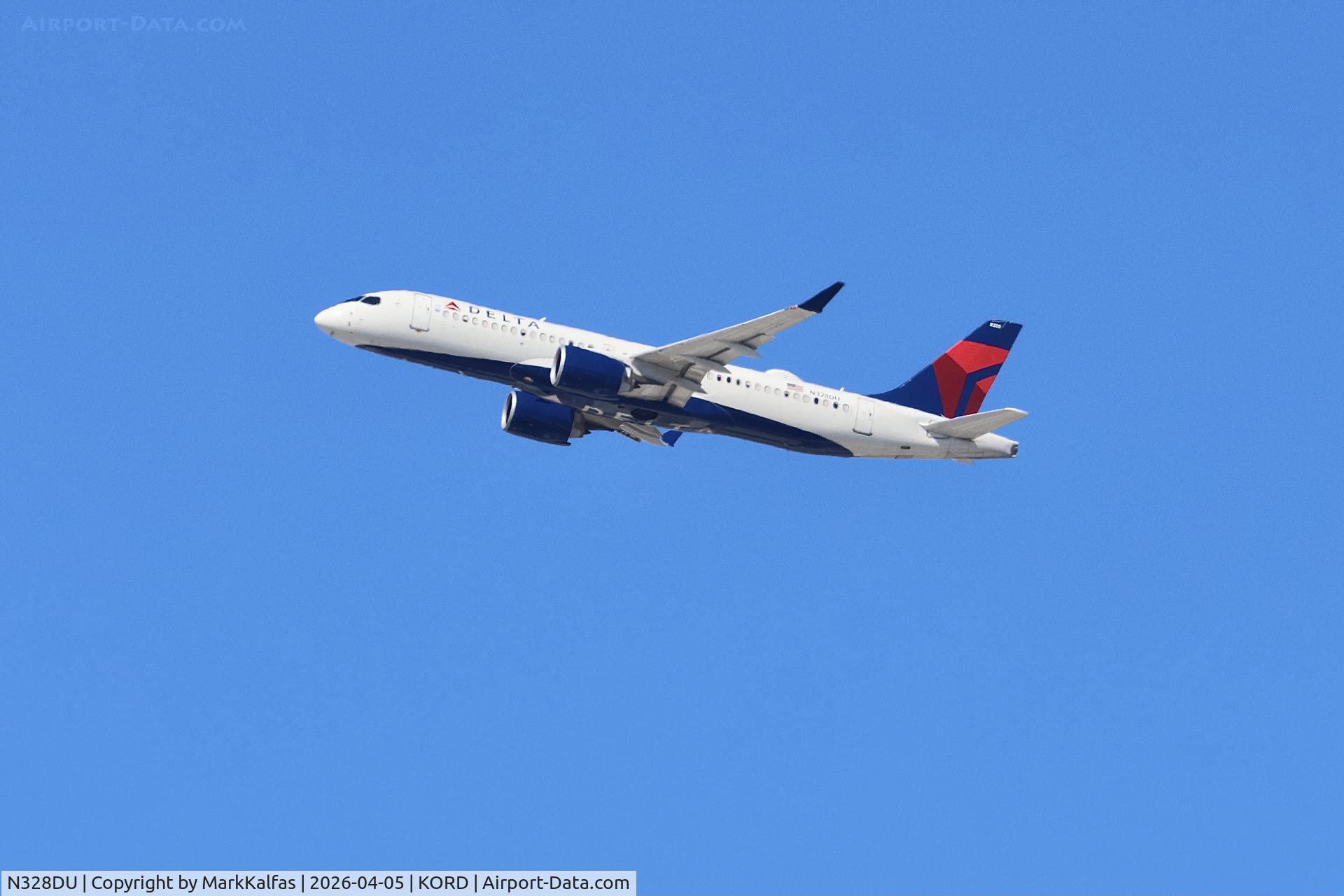 N328DU, 2024 Airbus A220-371, c/n 55279, BCS3 Delta Airbus A220-371 N328DU departing 27L KORD