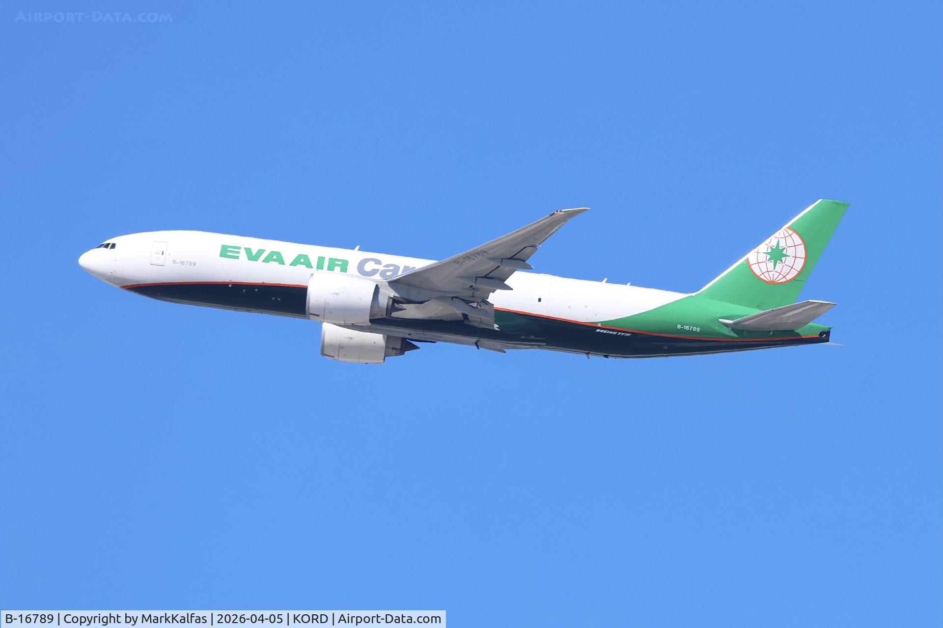 B-16789, 2021 Boeing 777-F5E, c/n 67033 l/n 1708, B77L EVA Air Cargo Boeing 777-F B-16789 departing 27L KORD
