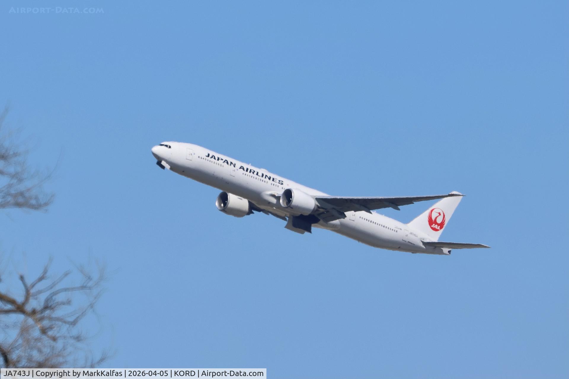 JA743J, 2009 Boeing 777-346/ER, c/n 36130, B77W Japan Airlunes Boeing 777-346(ER) JA743J departing 27L KORD